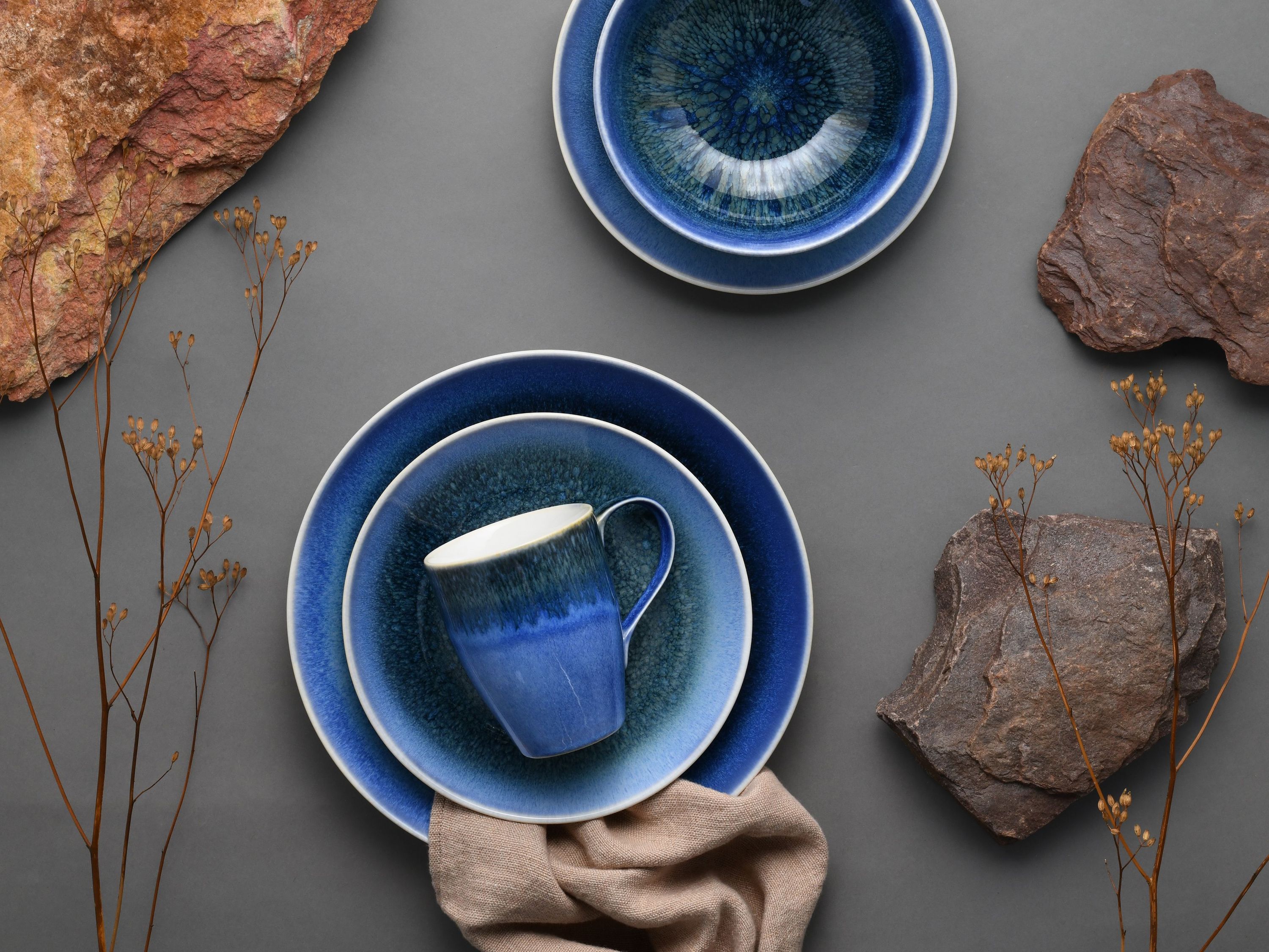 CreaTable, 25862, Serie Caldera Blau, Geschirrset, Kombiservice 8 teilig