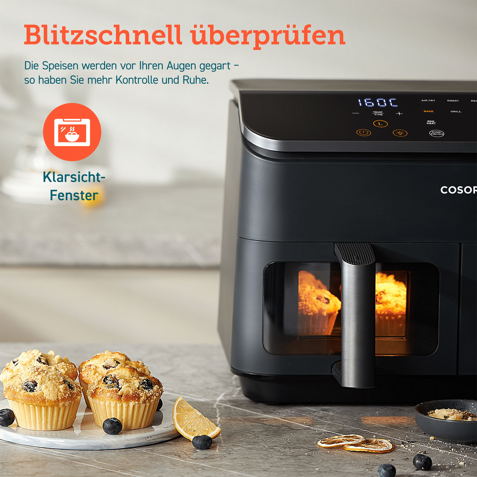 Cosori CAF-R901-AEU Doppel-Heißluftfritteuse Cosori CAF-R901-AEU Doppel-Heißluftfritteuse