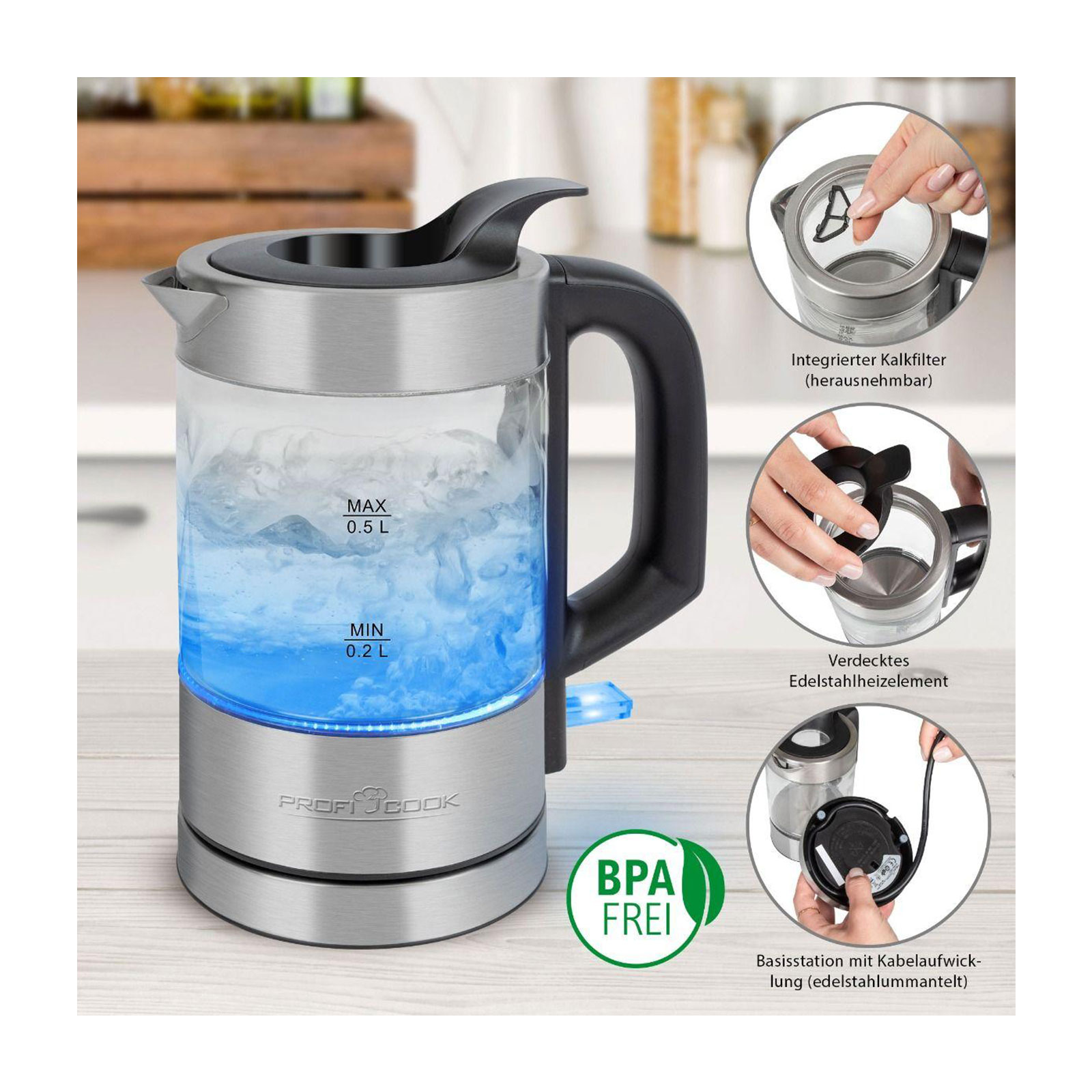 Proficook Glas-Wasserkocher PC-WKS 1228 G Proficook Glas-Wasserkocher PC-WKS 1228 G