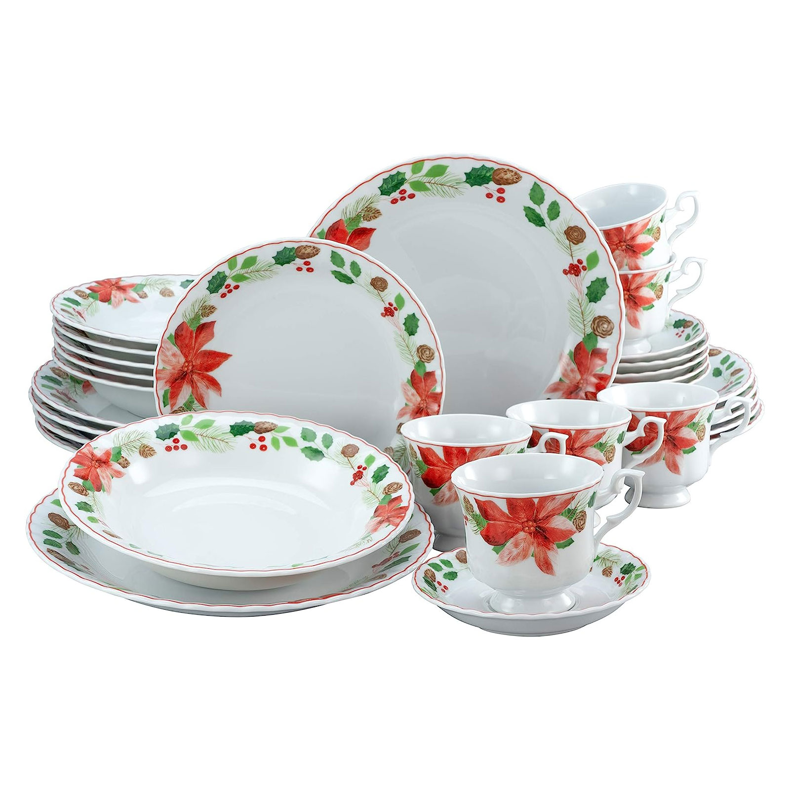 CreaTable, 22416, Serie Iwona CHRISTROSE, Geschirrset, Kombiservice 30 teilig, Porzellan