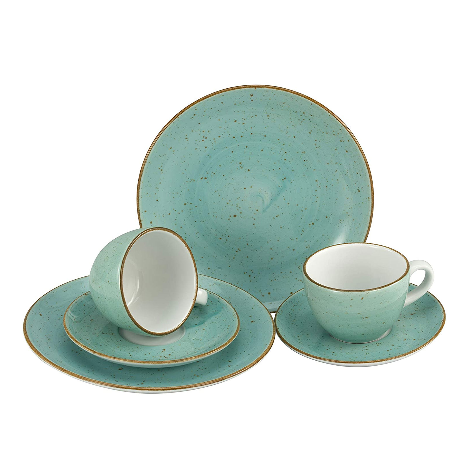 CreaTable, 22335, Serie VINTAGE NATURE, Aqua, Geschirrset, Kaffeegedeck 6 teilig