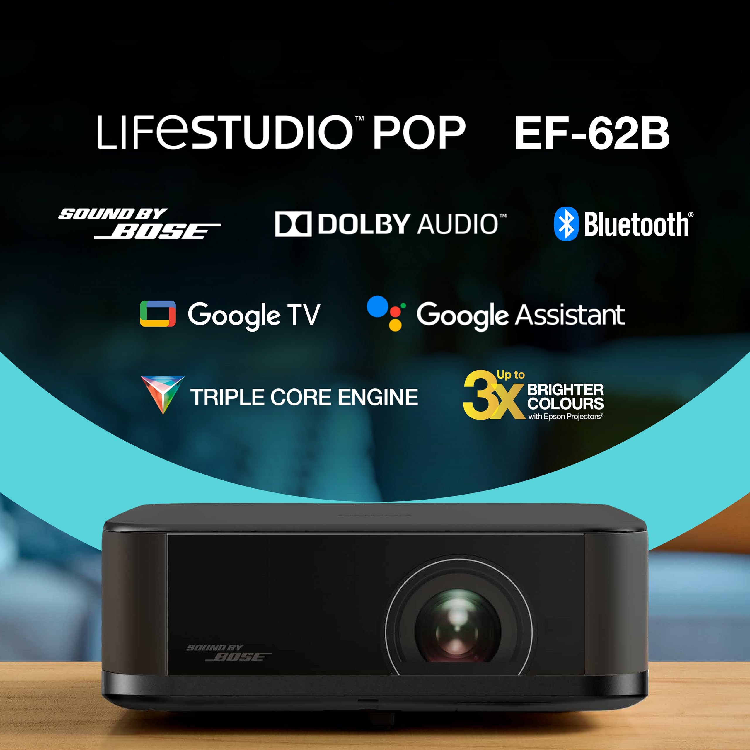 Epson Lifestudio Pop EF-62B Metallic-Schwarz tragbarer Smart-Projektor