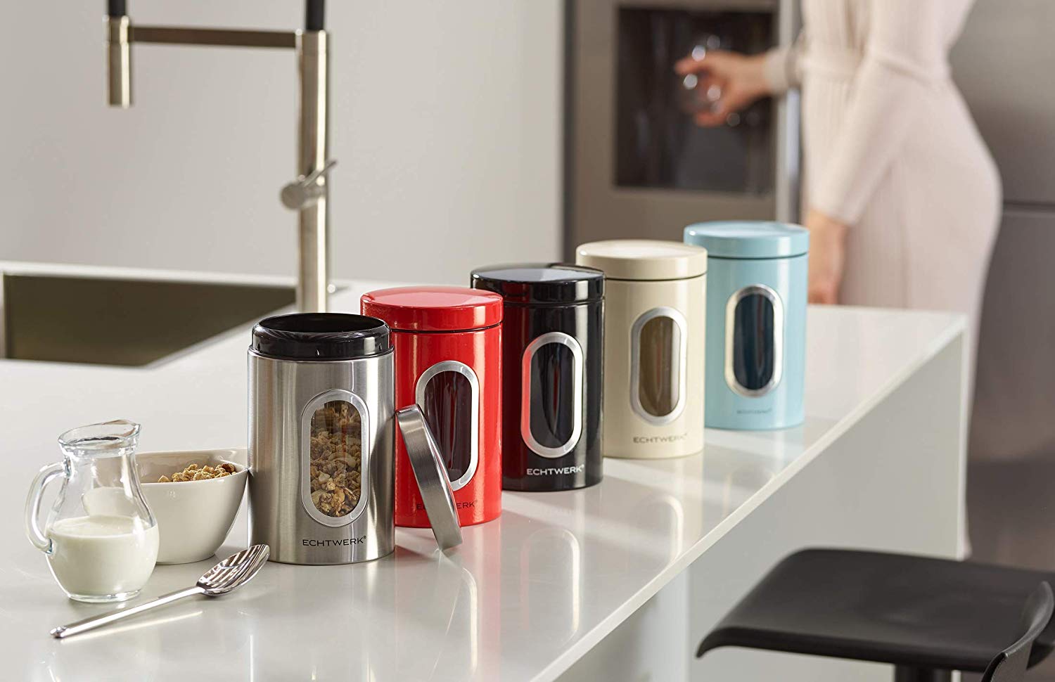 Echtwerk Vorratsdose 3er Set - Metalldose mit luftdichtem Deckel und großem Sichtfenster