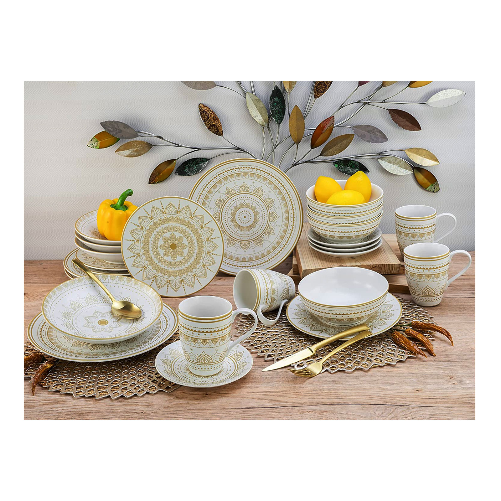 Creatable 23596, Serie MANDALA GOLD - weiss, Geschirrset, Kombiservice 16 teilig