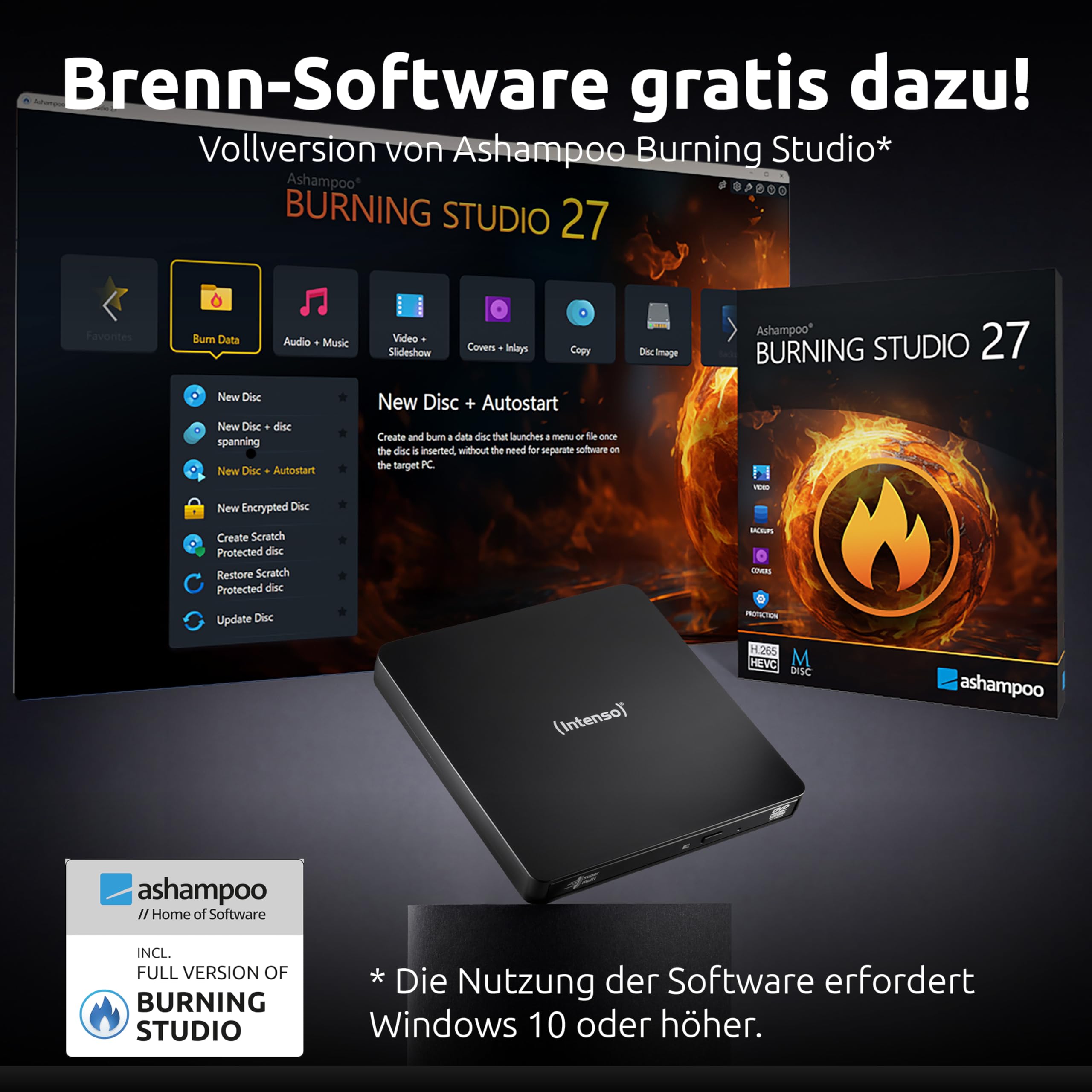 Intenso EOD 400D Slim externer CD/DVD-Brenner, Schwarz