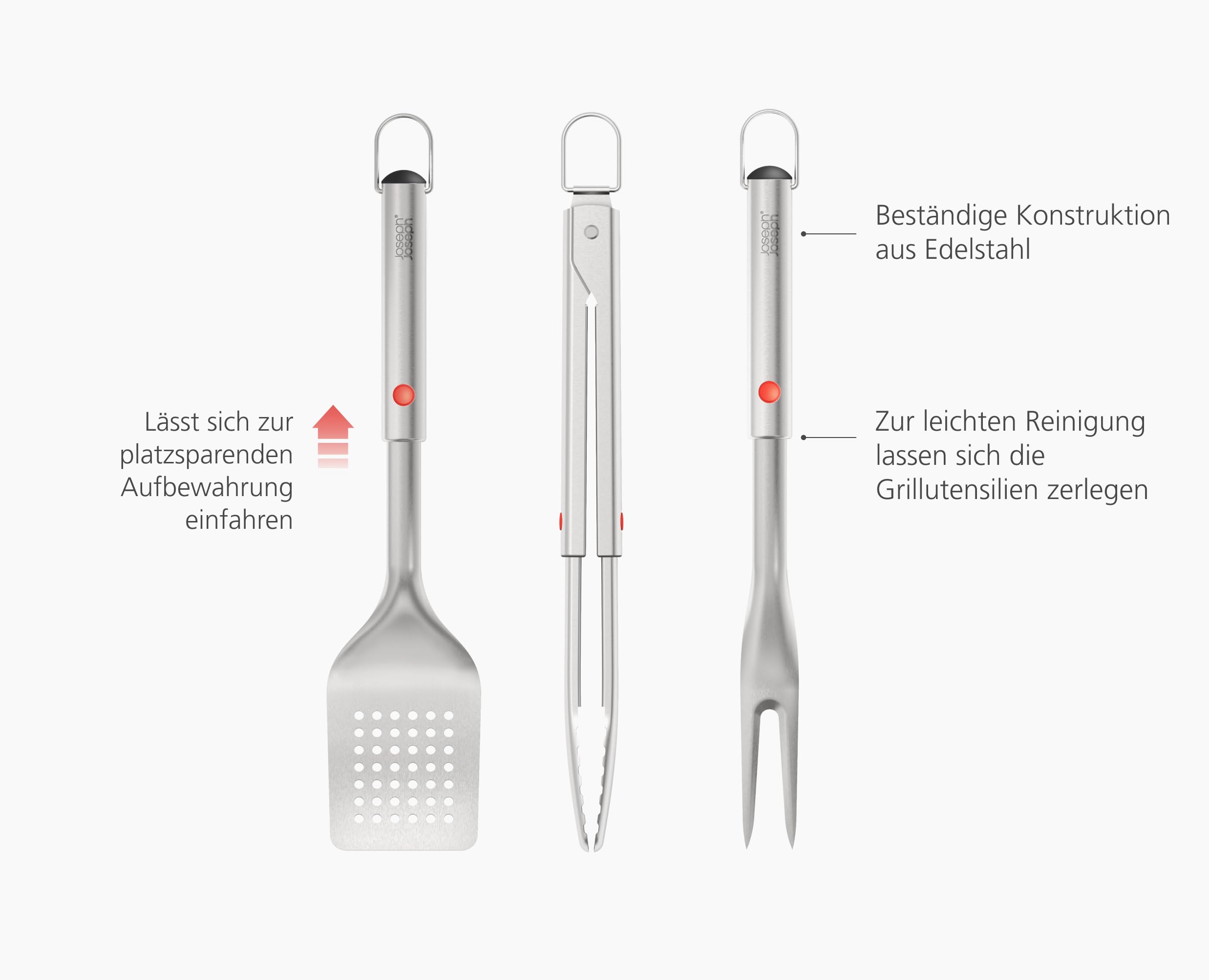Joseph Joseph GrillOut 3-teiliges Edelstahl BBQ-Utensilien-Set