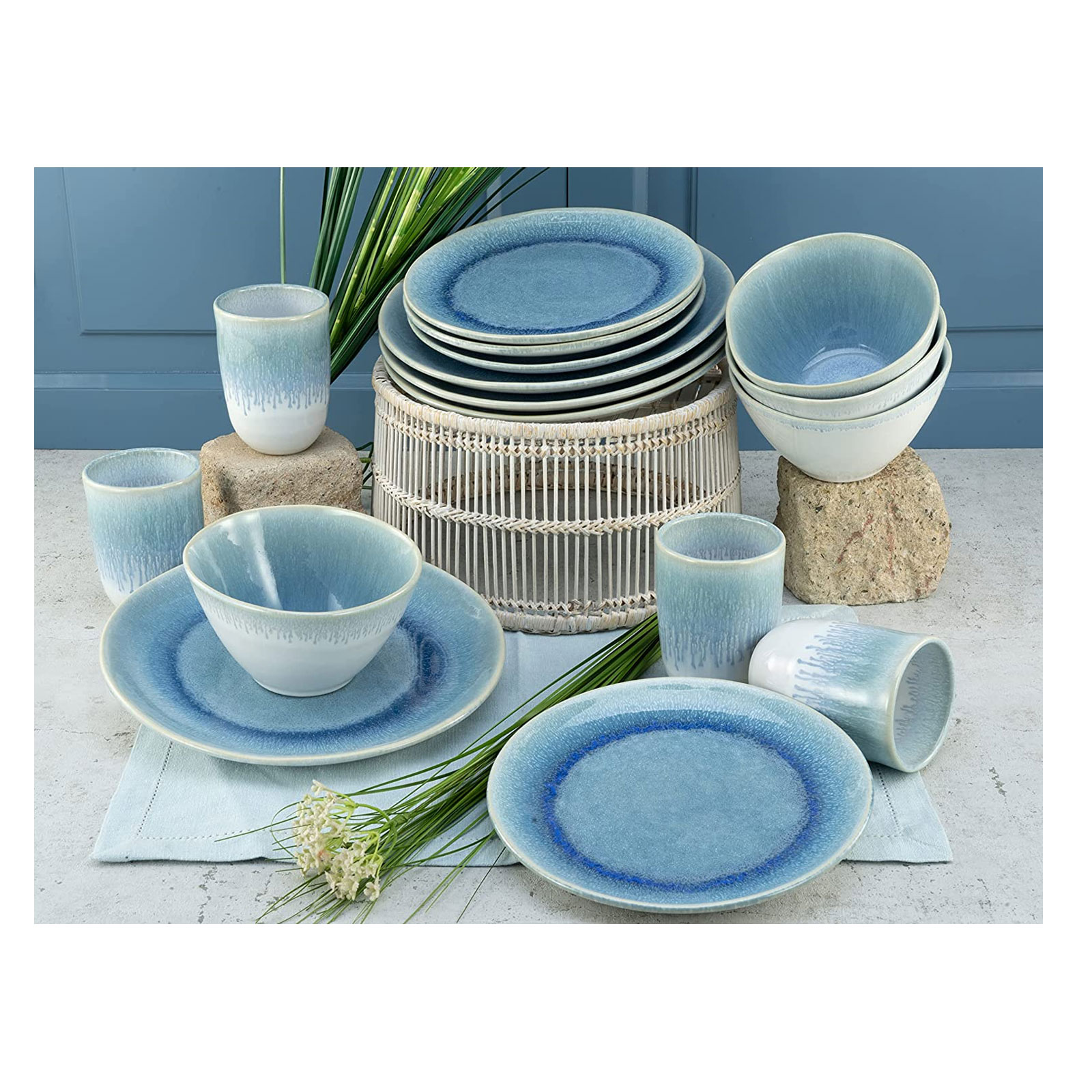 CreaTable, 14718, Serie Aquarius Blau, Geschirrset, Kombiservice 16 teilig