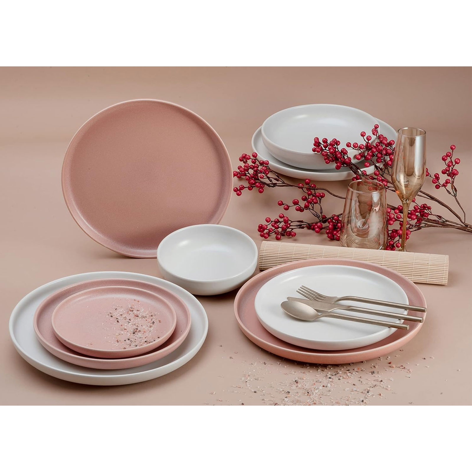 CreaTable, 10103, Serie Uno Rusty Rose + Offwhite, Geschirrset, Teller Set 8 teilig