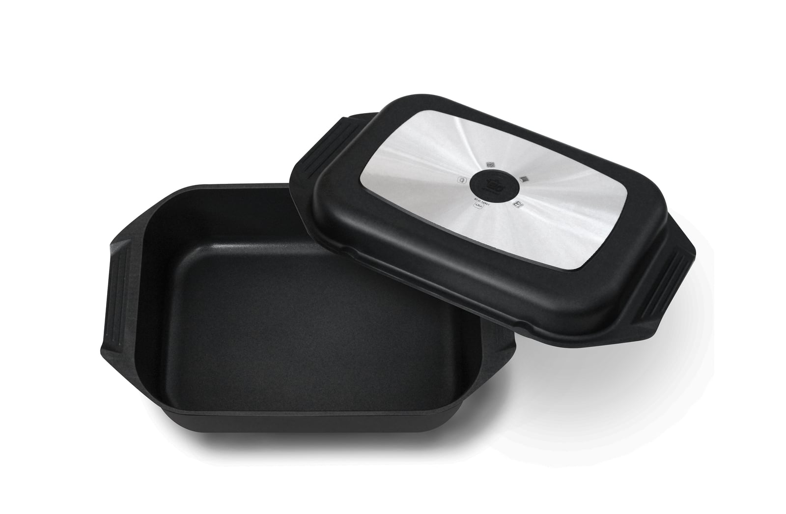 ELO Alugussbräter Karree 46 x 26 cm mit Grilldeckel ELODur Select schwarz matt