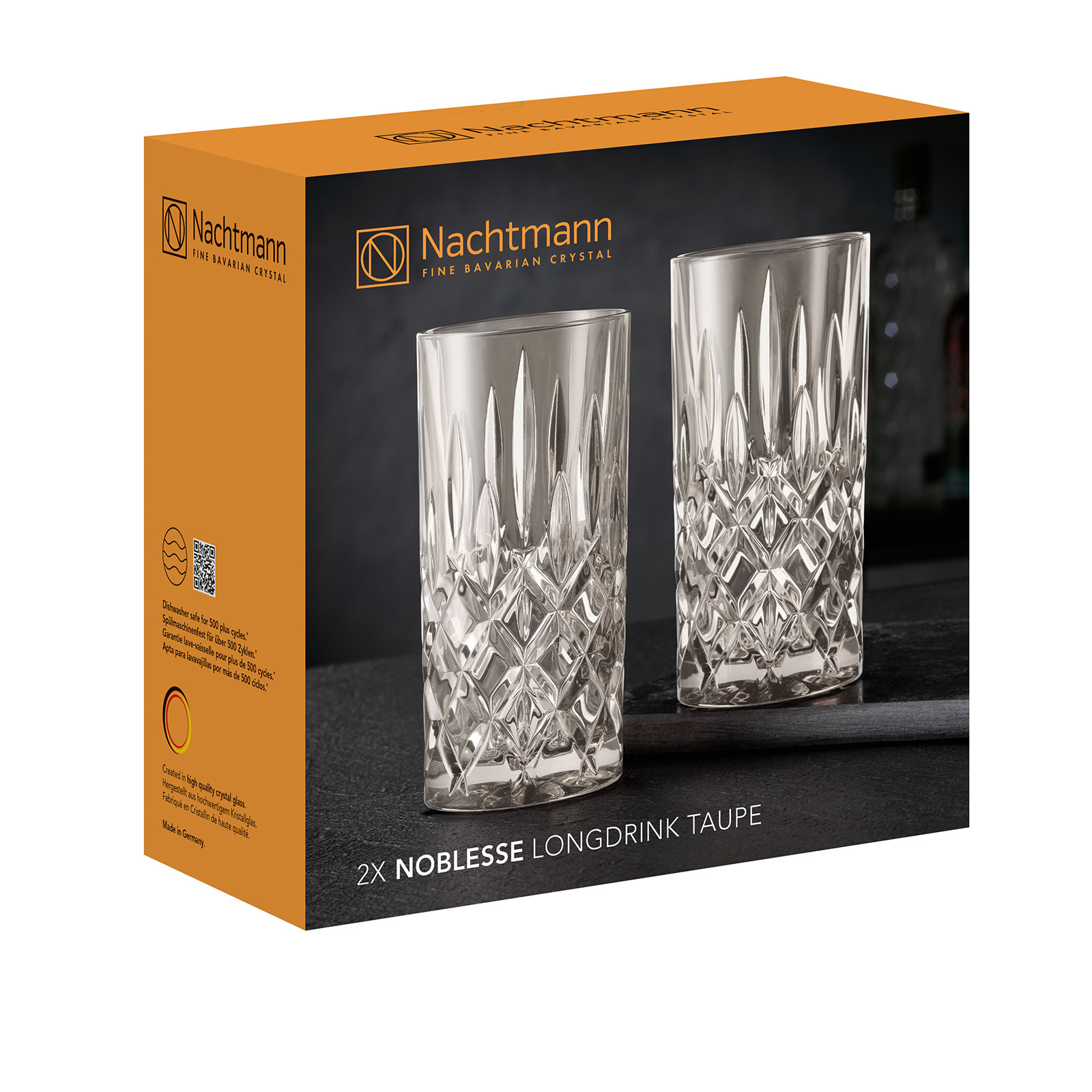 Nachtmann 2-tlg. Longdrinkgläser-Set Cocktailgläser Kristallglas 395 ml, Taupe, Noblesse 105713
