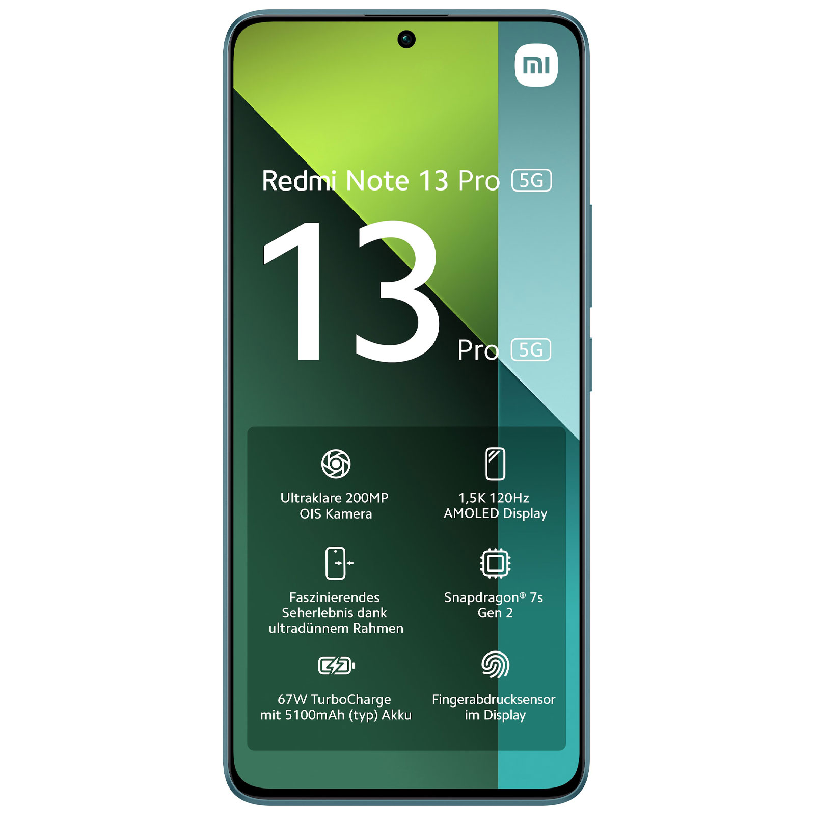 Xiaomi Redmi Note 13 Pro 5G 8GB + 256GB Ocean Teal Smartphone (6,67 Zoll, 200 MP, Triple-Kamera, 5.100-mAh, Octa-Core, Fingerabdrucksensor, Gesichtserkennung)