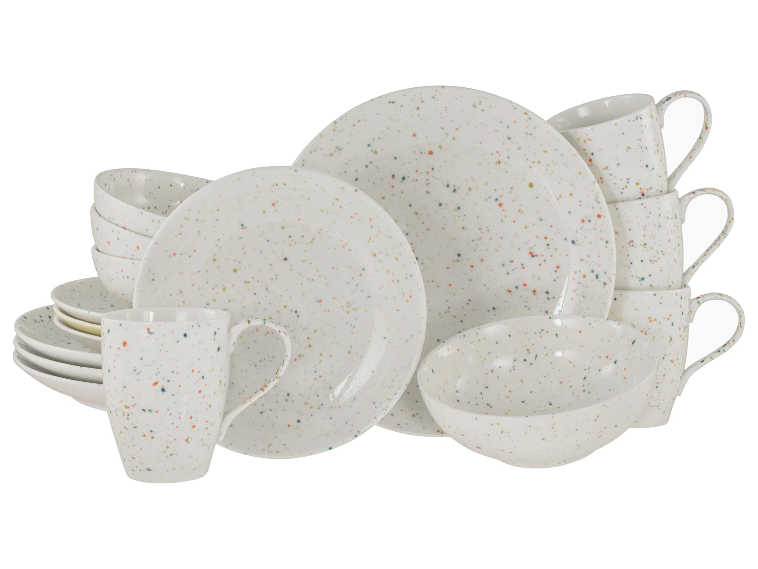 CreaTable, 24263, Serie Confetti Weiss, 16-teiliges Geschirrset für 4 Personen