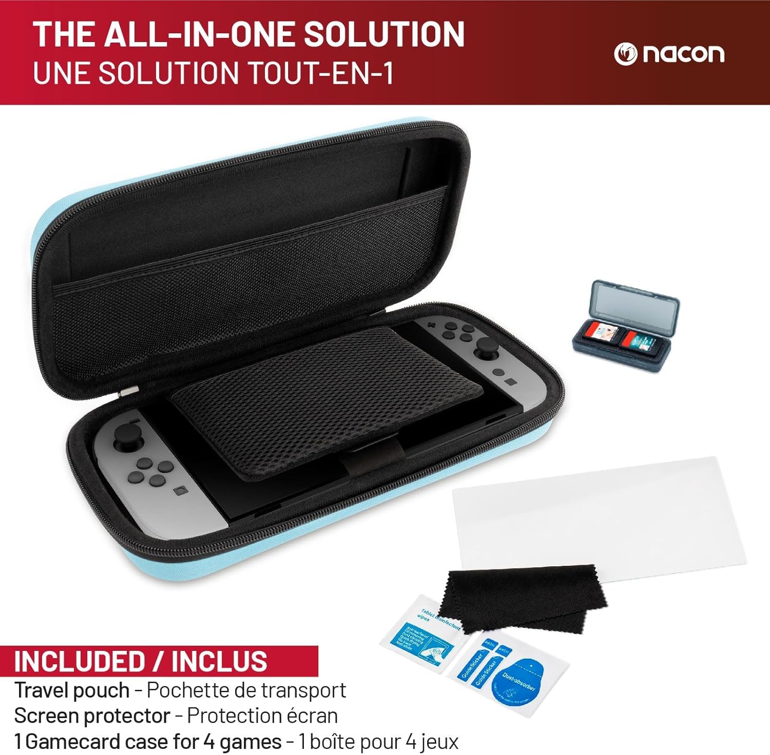 NACON 3er-Pack für Switch 2, 1 Etui,1 Displayschutzfolie, Box für Spiele