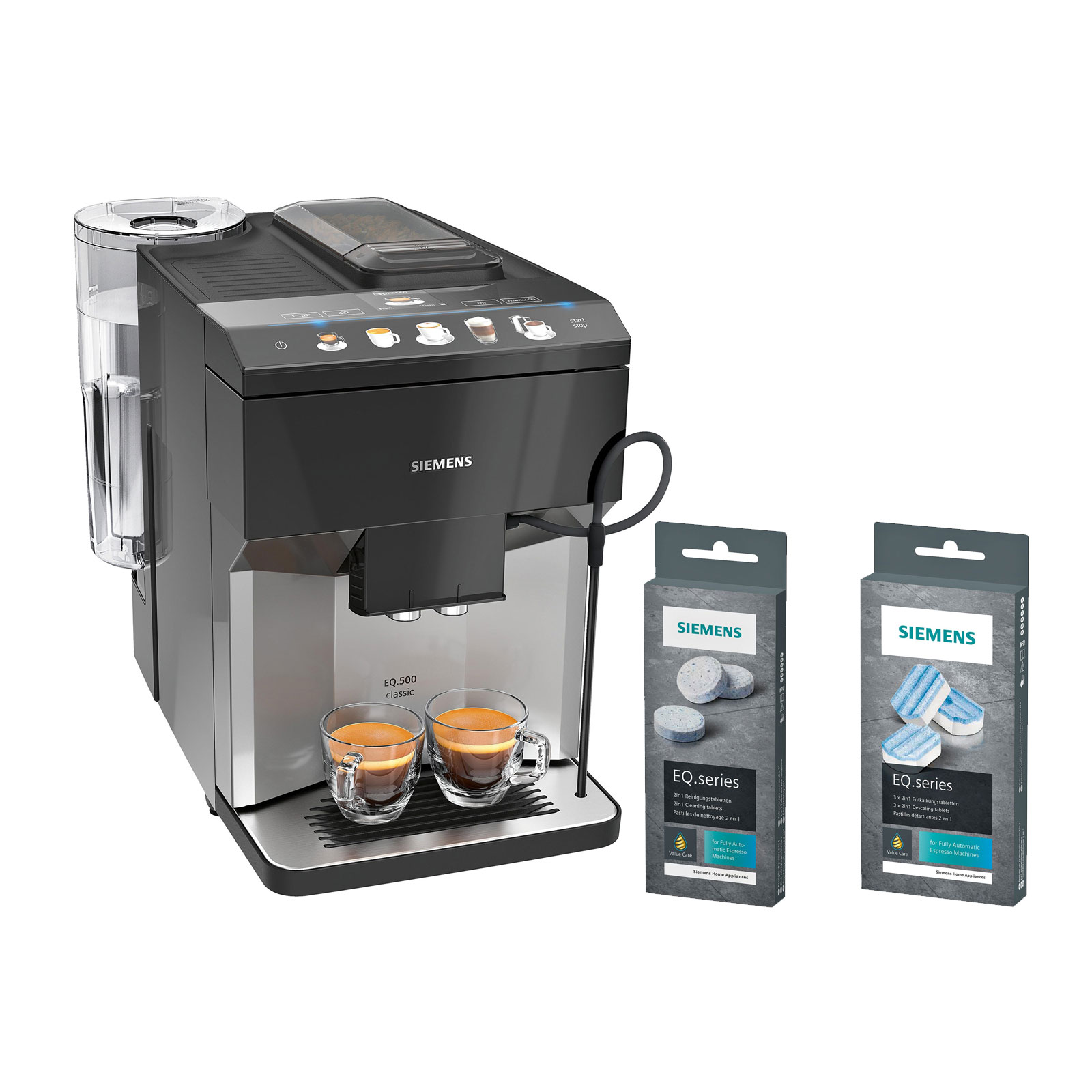 Siemens TP503D04 EQ.500 Classic Kaffeevollautomat + TZ80001A  Reinigungstabletten + TZ80002A Entkalkungstabletten