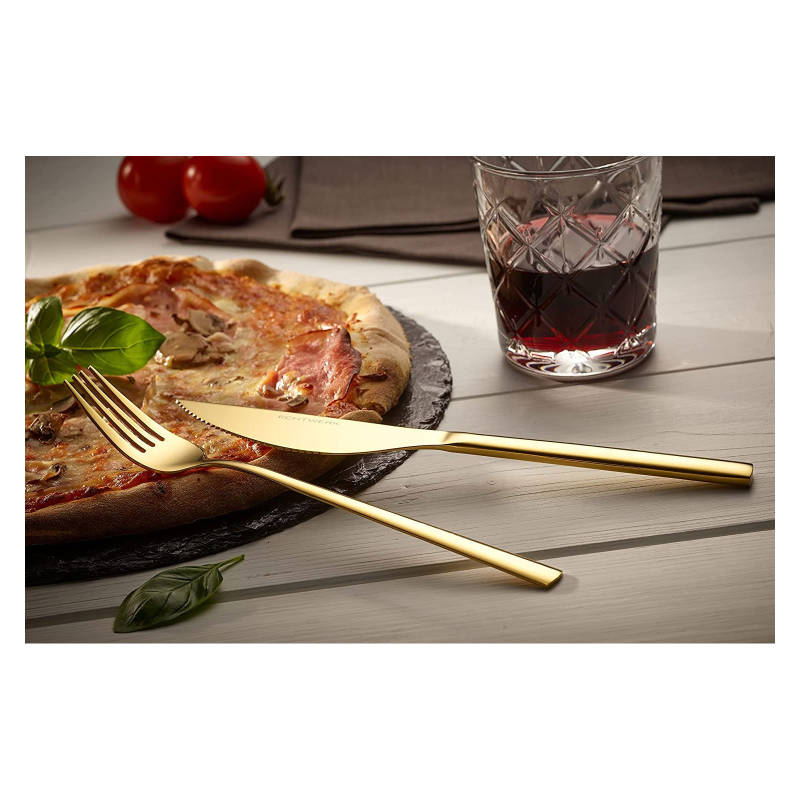 Echtwerk Pizzabesteck-Set, Pizzaset, Steakbesteck, Essbesteck 4-teilig  2 Personen, Mit 2 Pizzamessern und 2 Pizzagabeln aus Edelstahl Echtwerk Pizzabesteck-Set, Pizzaset, Steakbesteck, Essbesteck 4-teilig  2 Personen, Mit 2 Pizzamessern und 2 Pizzagabeln aus Edelstahl