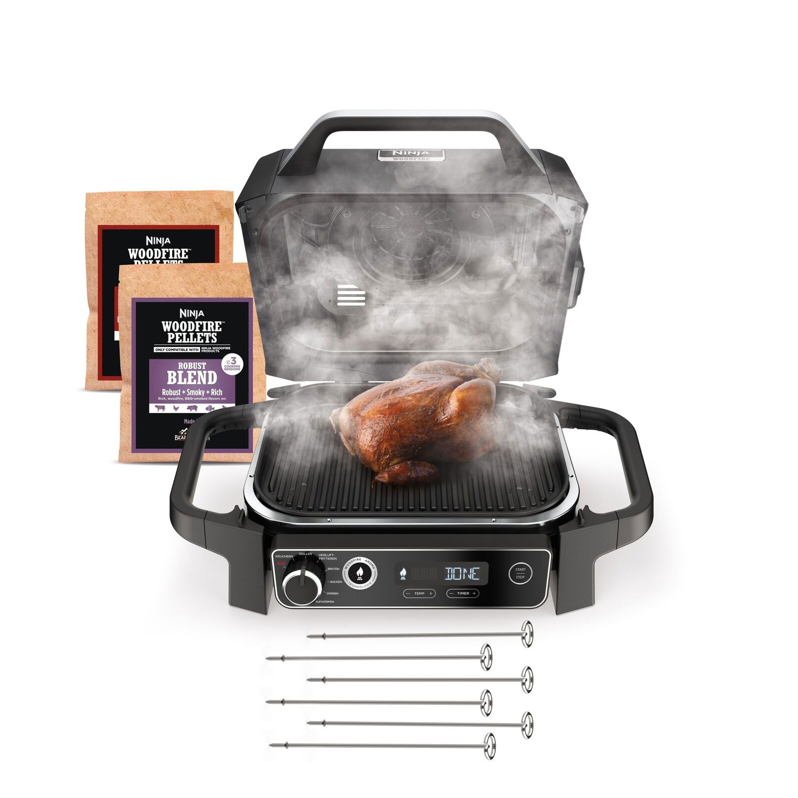 Ninja OG701DE Woodfire Outdoor Tischgrill + Grillständer