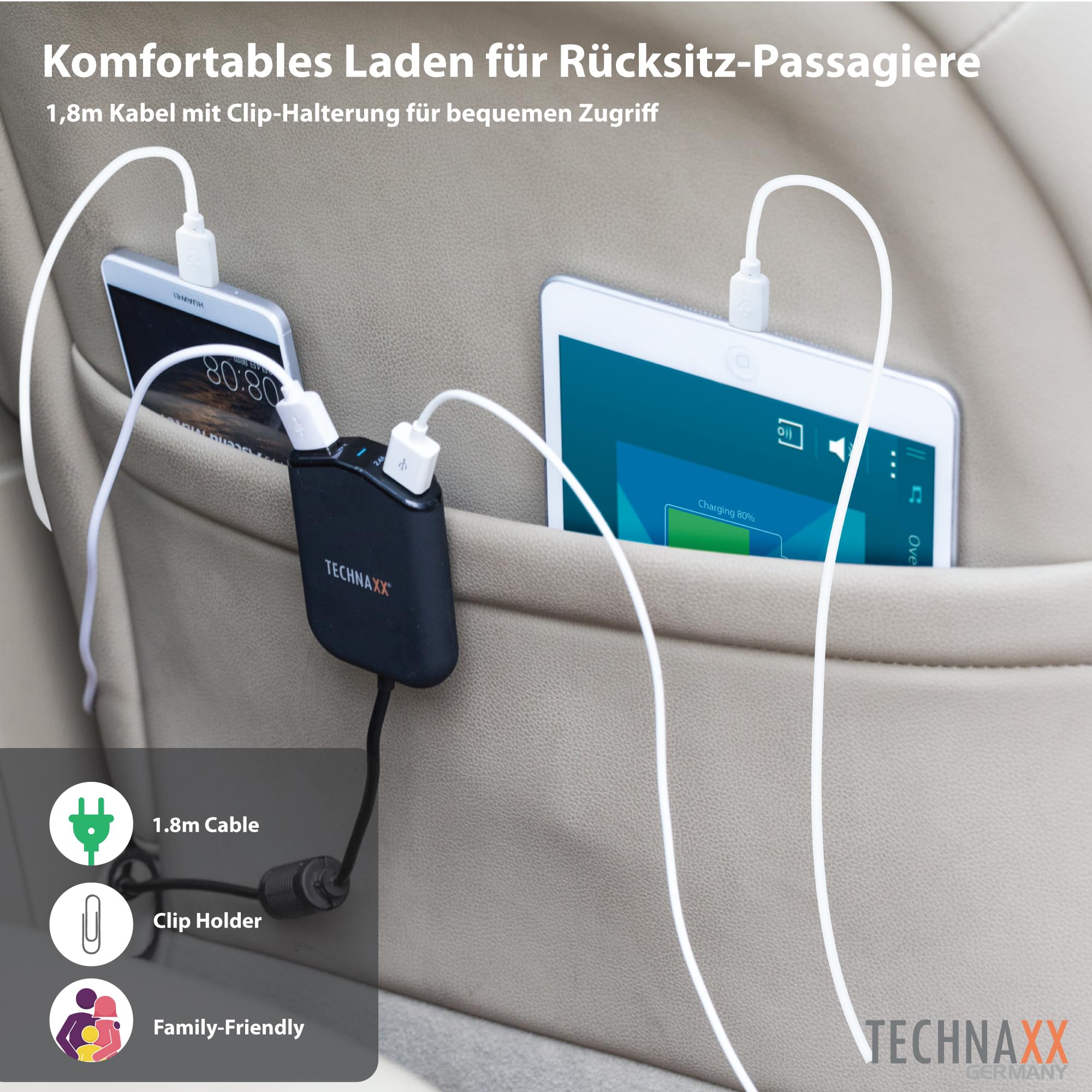 Technaxx Family Car Charger 4x USB (4x max. 2.4A), (TE14)