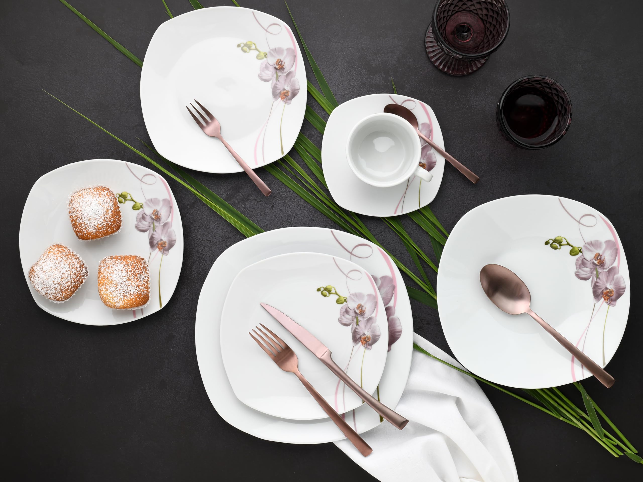 CreaTable 24026 Kombiservice Serie Square Orchidee, 30-tlg. 6 Personen