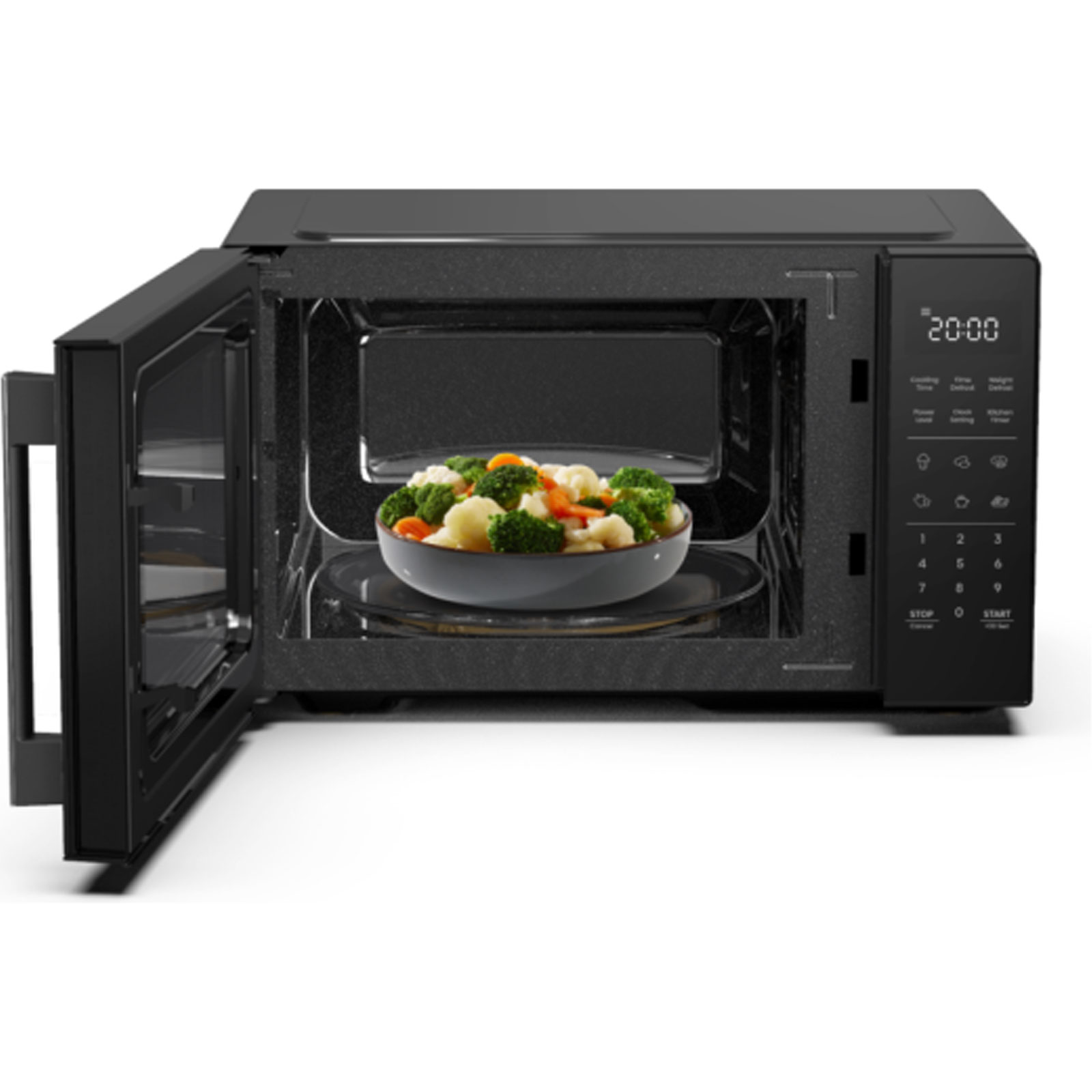 HISENSE H23MOBS4HI Mikrowelle (23 Liter, 900 Watt, elektronische Steuerung, Keramikbeschichtung, 10 Leistungsstufen, Auftauoption, 6 Automatikprogramme, Glasdrehteller 28,5 cm, Invertertechnologie, Premium-Glastür, Schwarz)