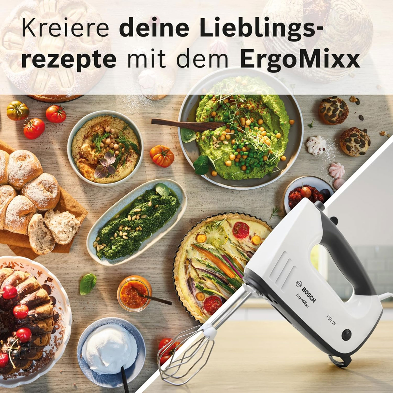 Bosch MFQ37470 Hand mixer, ErgoMixx, 750 W, White, grey