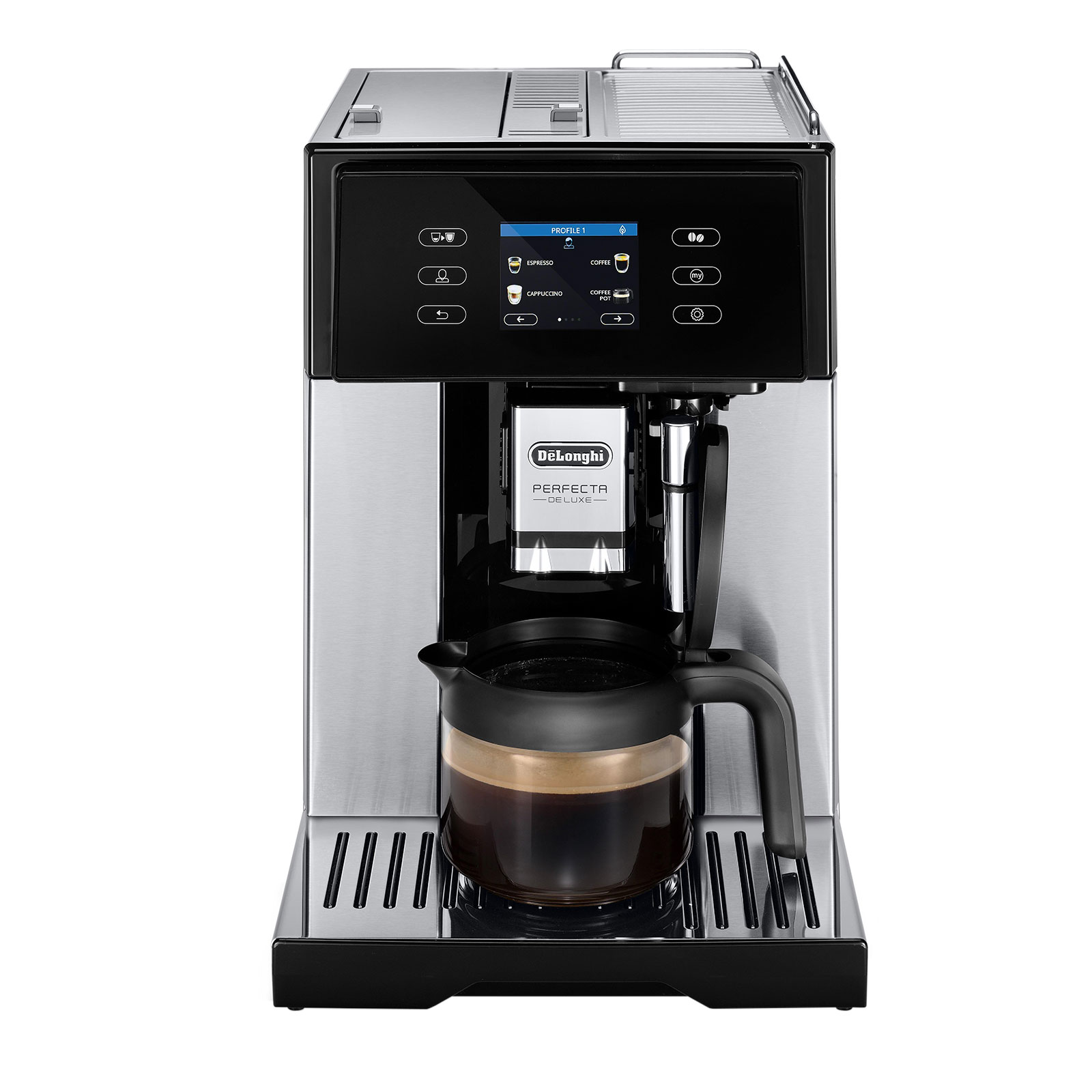 DeLonghi ESAM 460.80.MB PERFECTA DELUXE Kaffeevollautomat inkl Kaffeekanne Edelstahl / schwarz