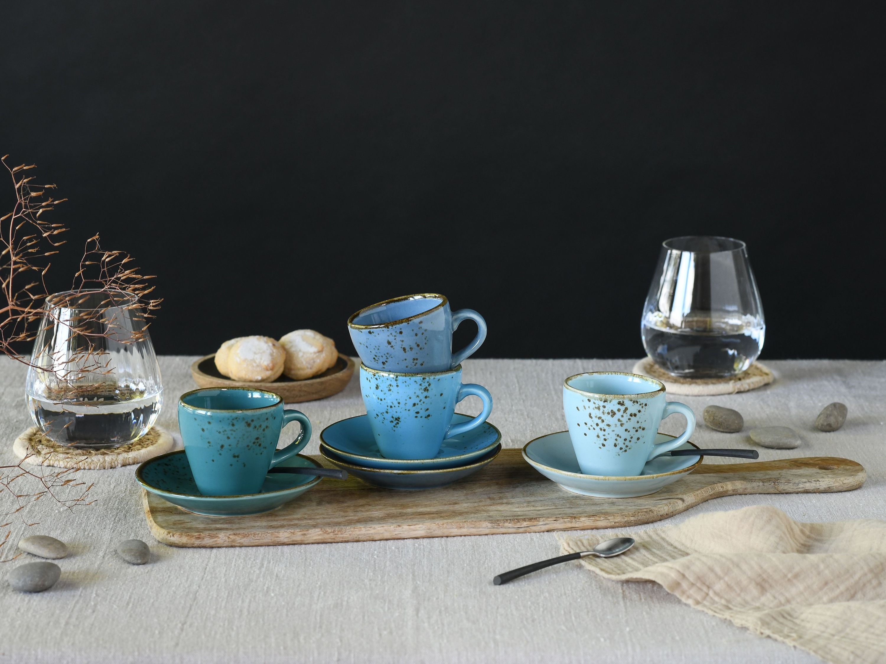 CreaTable, 23698, Serie Nature Collection AQUA Bistrotassen, Espresso Set 8 teilig, Steinzeug