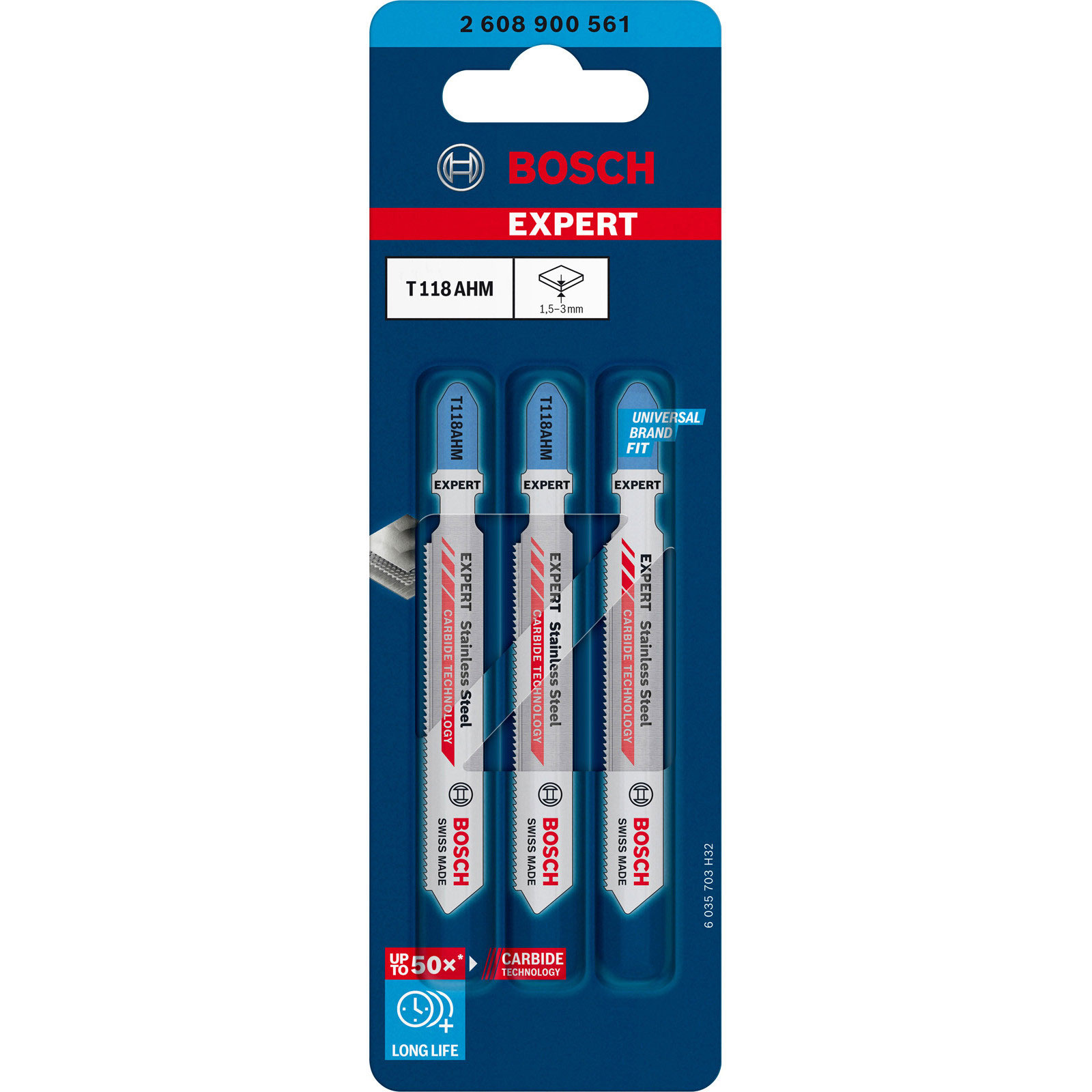 Bosch Professional Expert Stainless Steel T 118 AHM Stichsaegeblatt, 3 Stueck. Fuer Stichsaegen