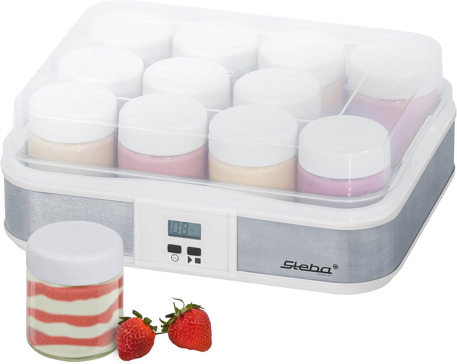 Steba Joghurtbecher, 6 Glas-Joghurtbecher im Set, Volumen pro Becher: 0,21Liter, Glas/Weiß