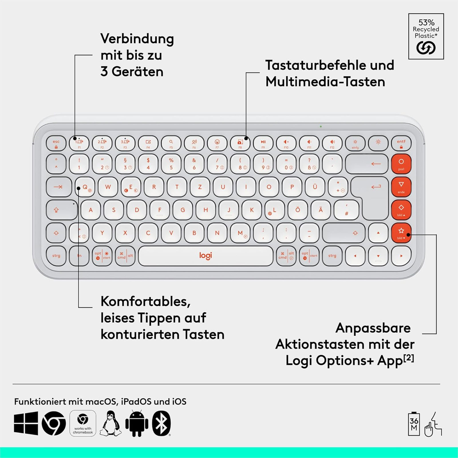 Logitech POP ICON KEYS kabellose Bluetooth-Tastatur