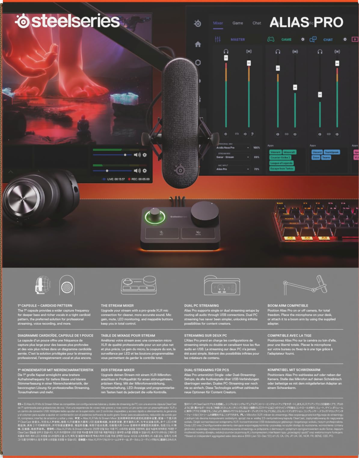 SteelSeries Alias Pro Kit – XLR-Mikrofon + Stream-Mixer