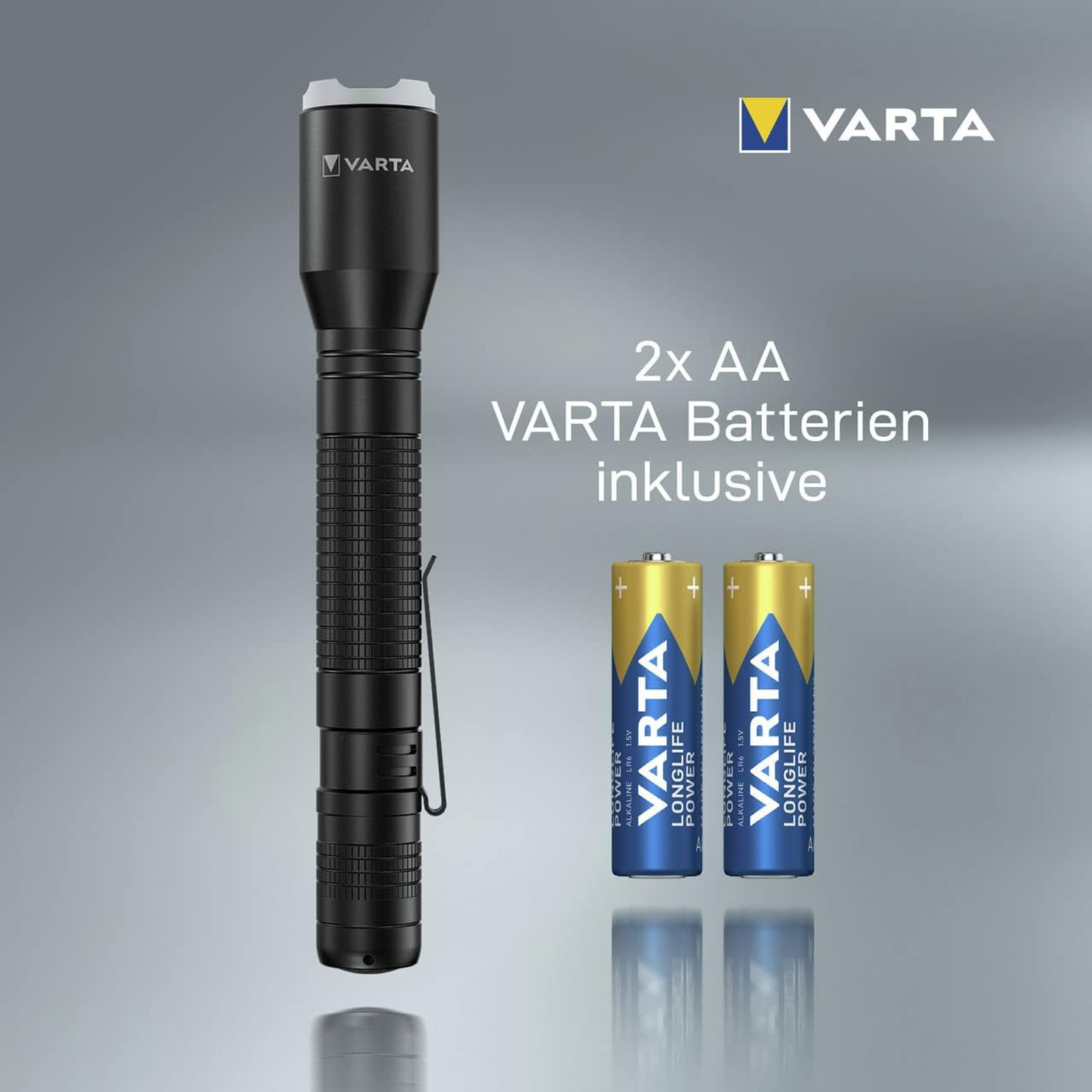 VARTA Aluminium Light F20 Pro Taschenlampe (stoßfest, LED, 2 x Longlife Power AA)