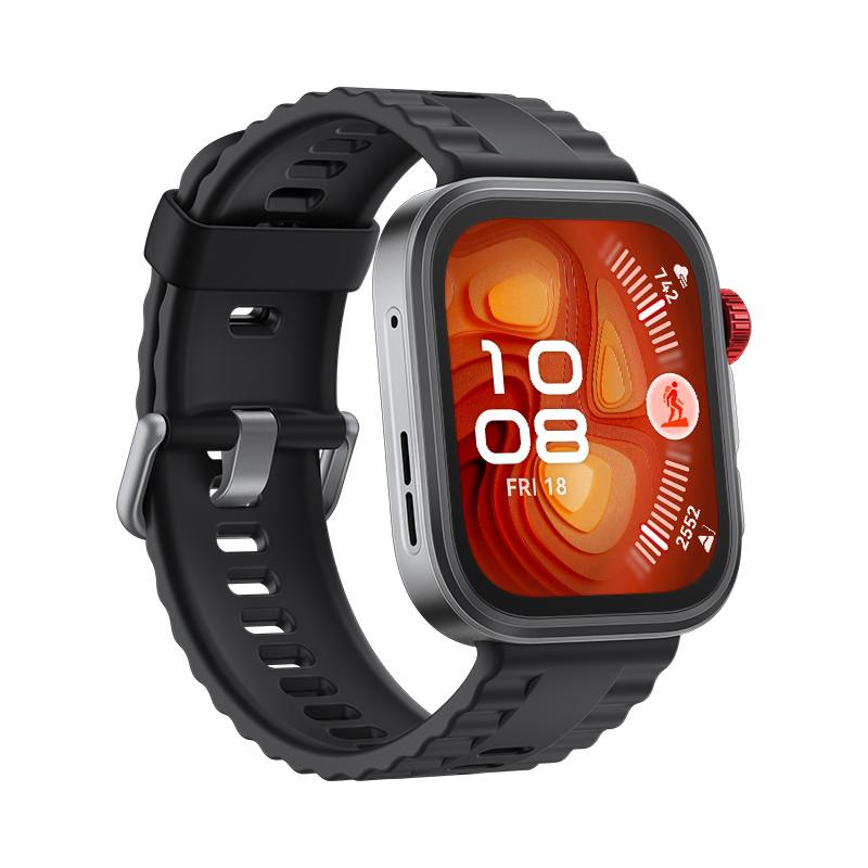 Huawei Watch Fit 4 Pro, schwarzes Gehäuse mit schwarzem Fluorelastomer-Armband