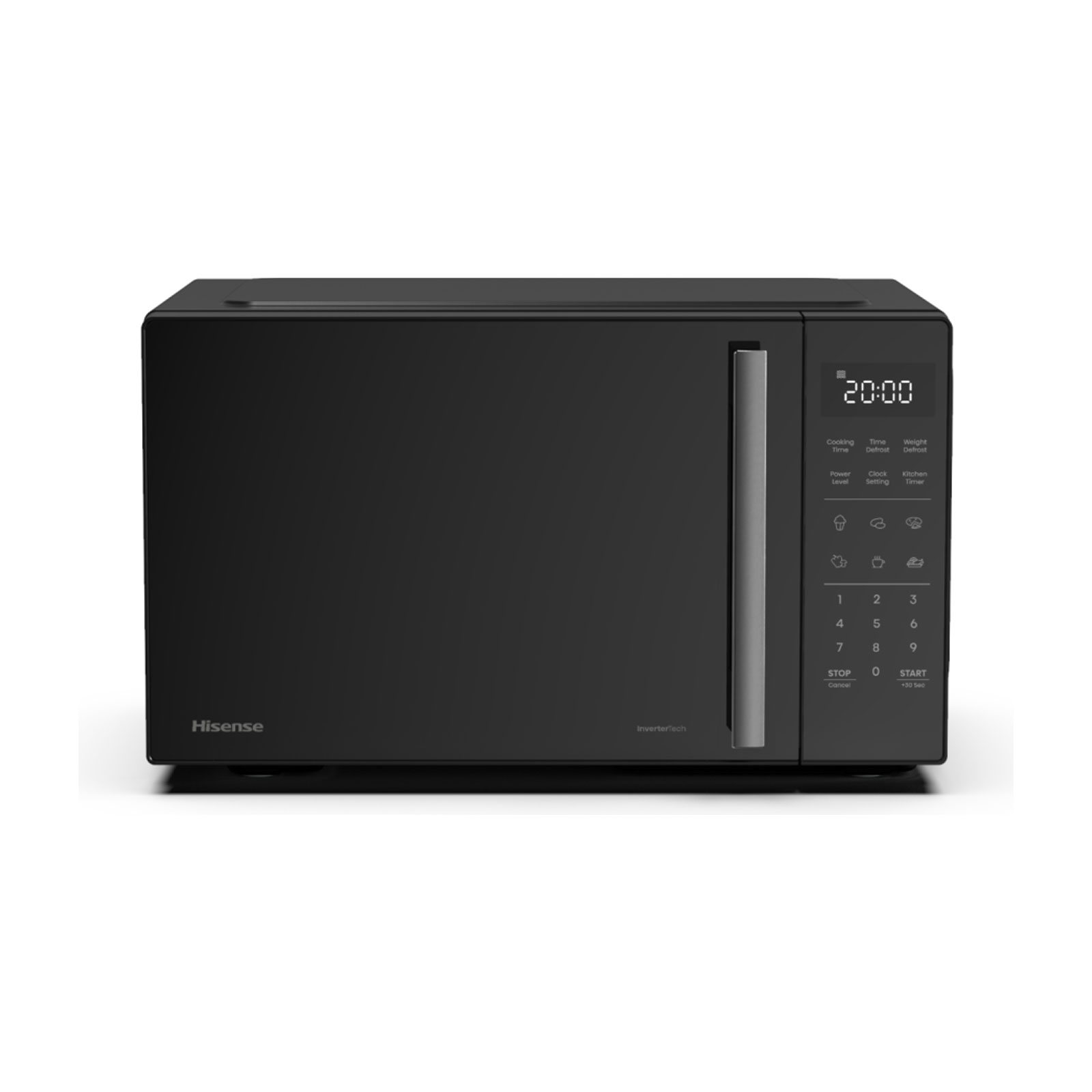 HISENSE H23MOBS4HI Mikrowelle (23 Liter, 900 Watt, elektronische Steuerung, Keramikbeschichtung, 10 Leistungsstufen, Auftauoption, 6 Automatikprogramme, Glasdrehteller 28,5 cm, Invertertechnologie, Premium-Glastür, Schwarz)