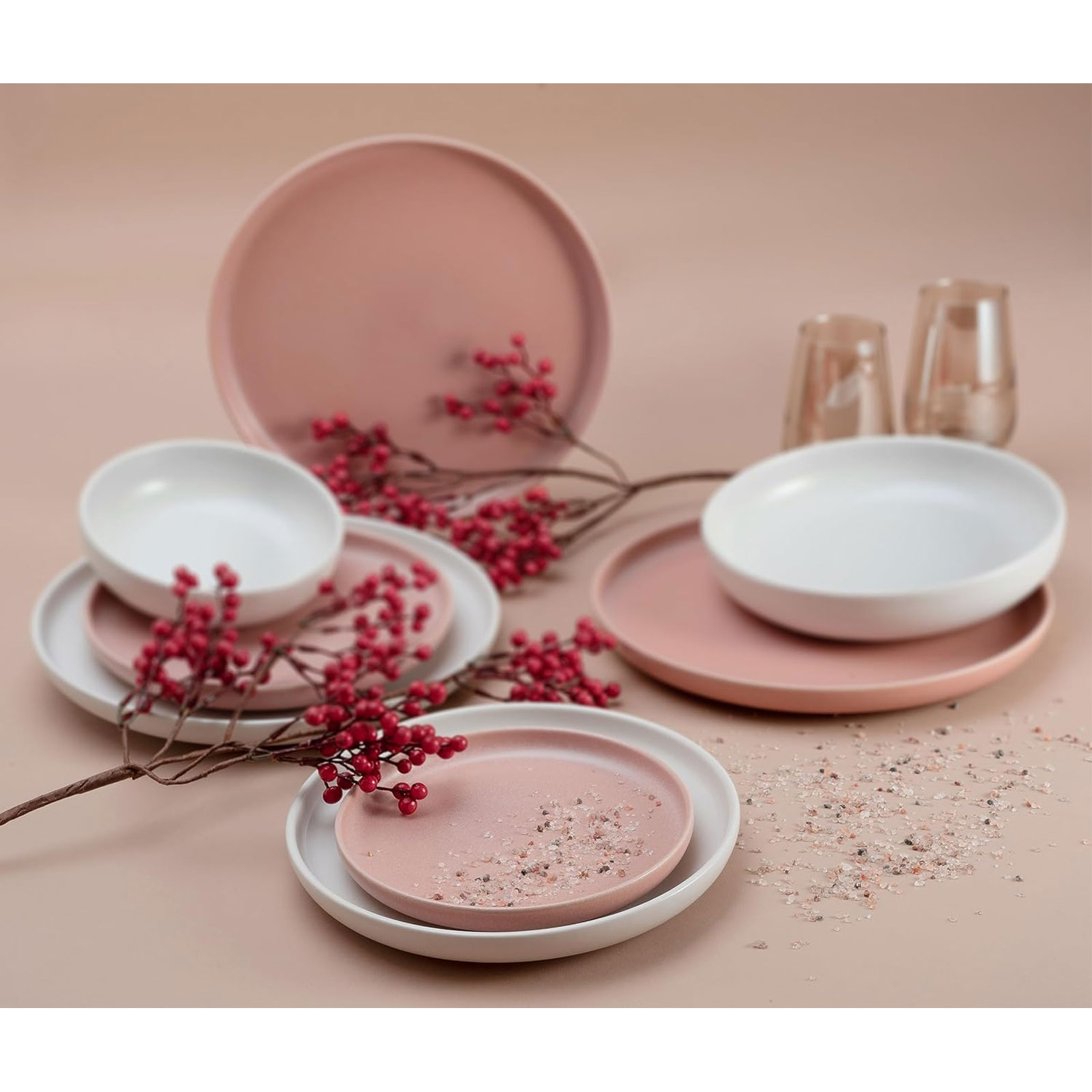 CreaTable, 10103, Serie Uno Rusty Rose + Offwhite, Geschirrset, Teller Set 8 teilig