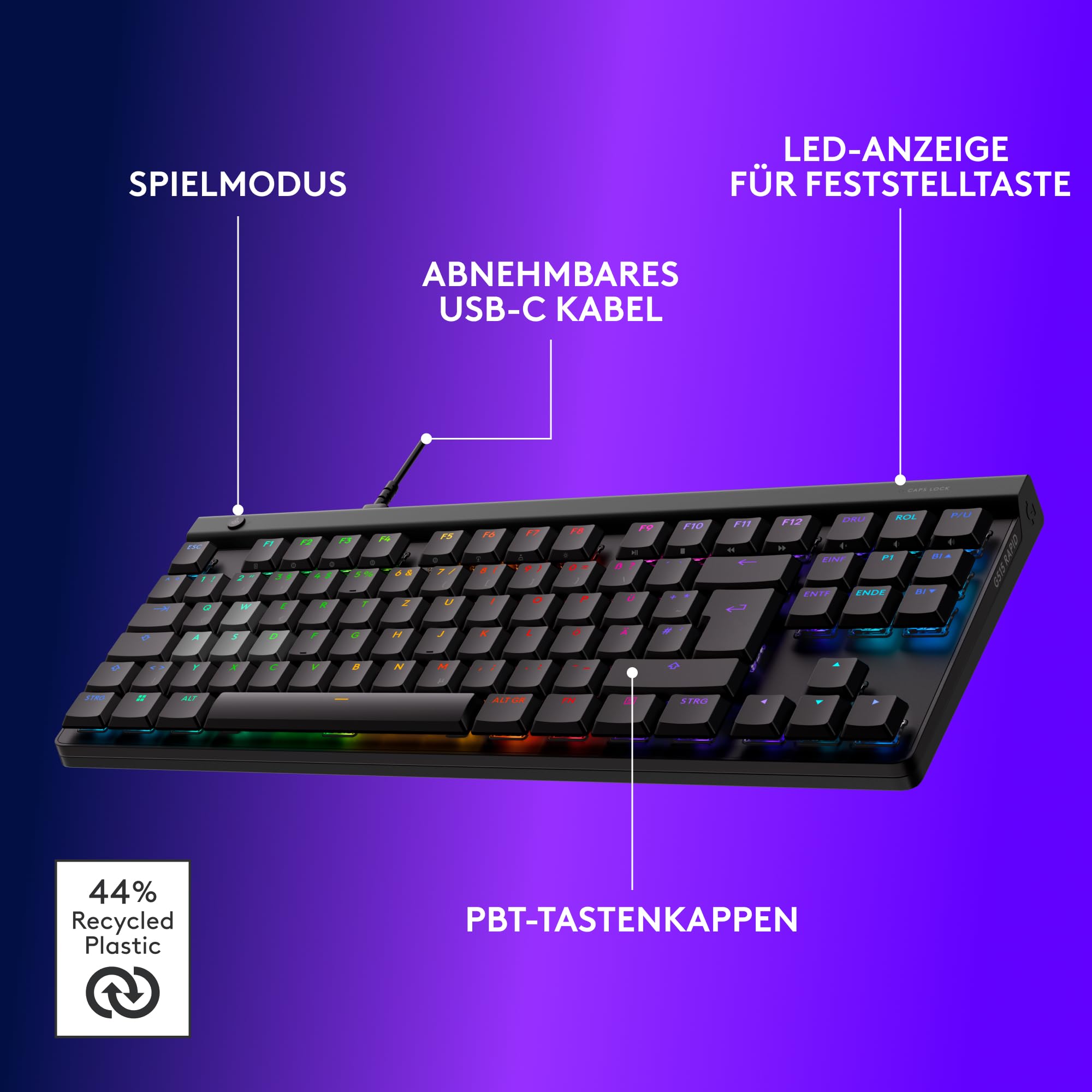 Logitech G G515 Rapid TKL Flache kabelgebundene Gaming-Tastatur