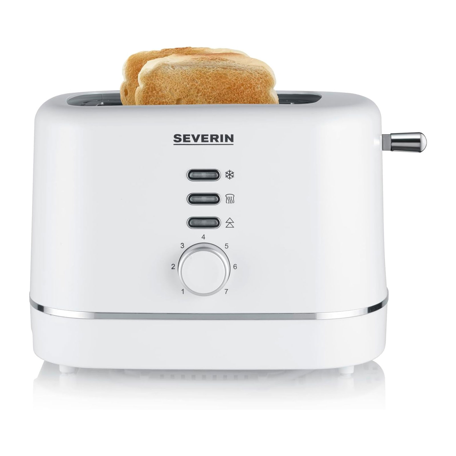 Severin  AT 4324 Toaster (850 W, Kunststoff, weiß, Brötchenaufsatz, Auftaufunktion, Aufwärmfunktion, Krümelschublade)