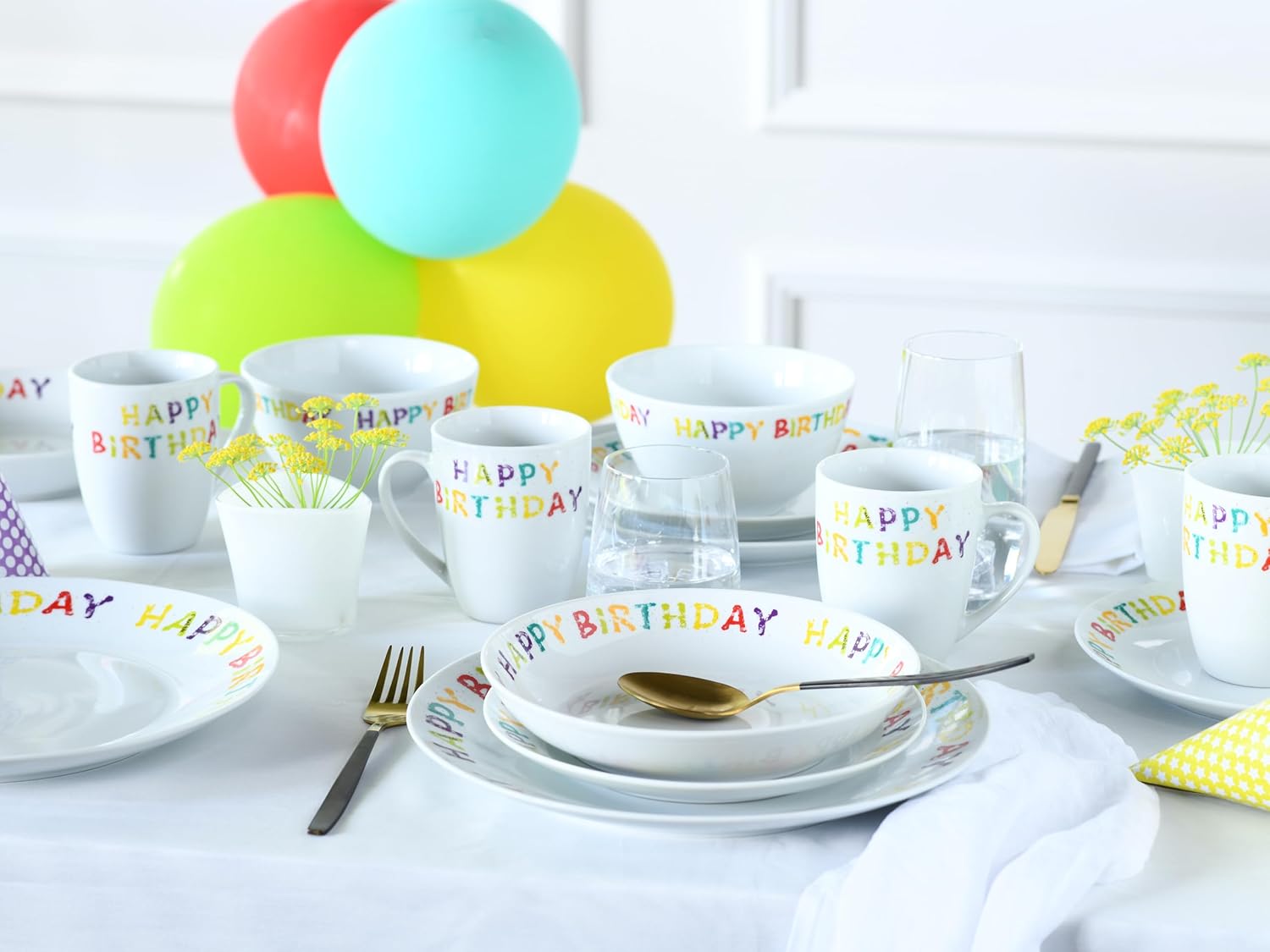 CreaTable, 24167, Serie Happy Birthday, 20-teiliges Geschirrset, Kombiservice aus Porzellan