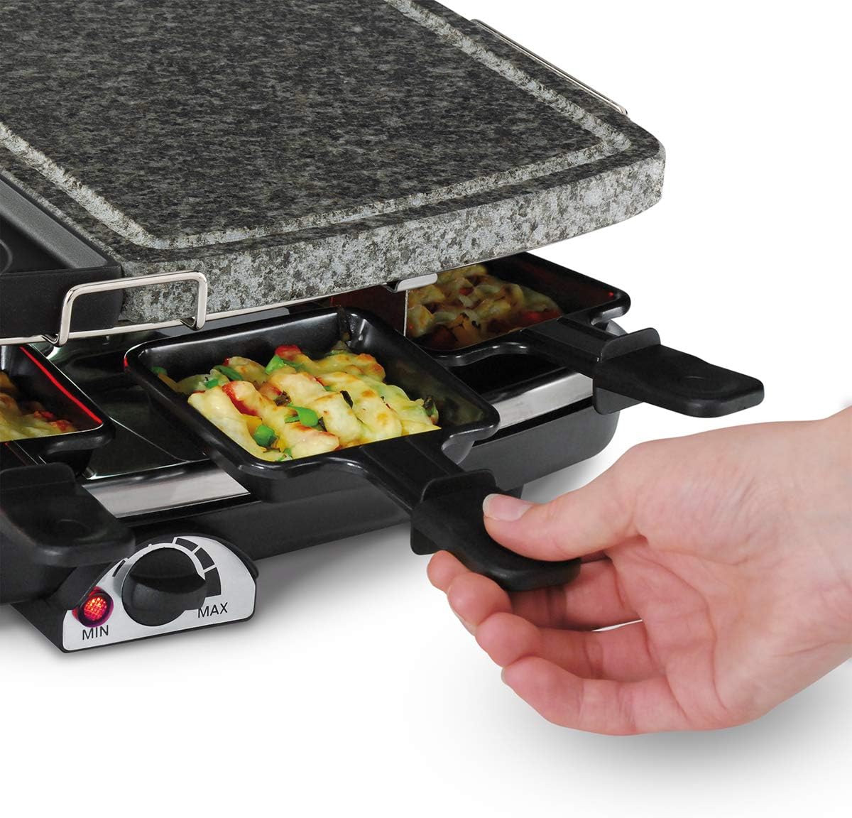 Cloer 6435 Raclette Grill mit Naturstein und 8 Raclettepfännchen