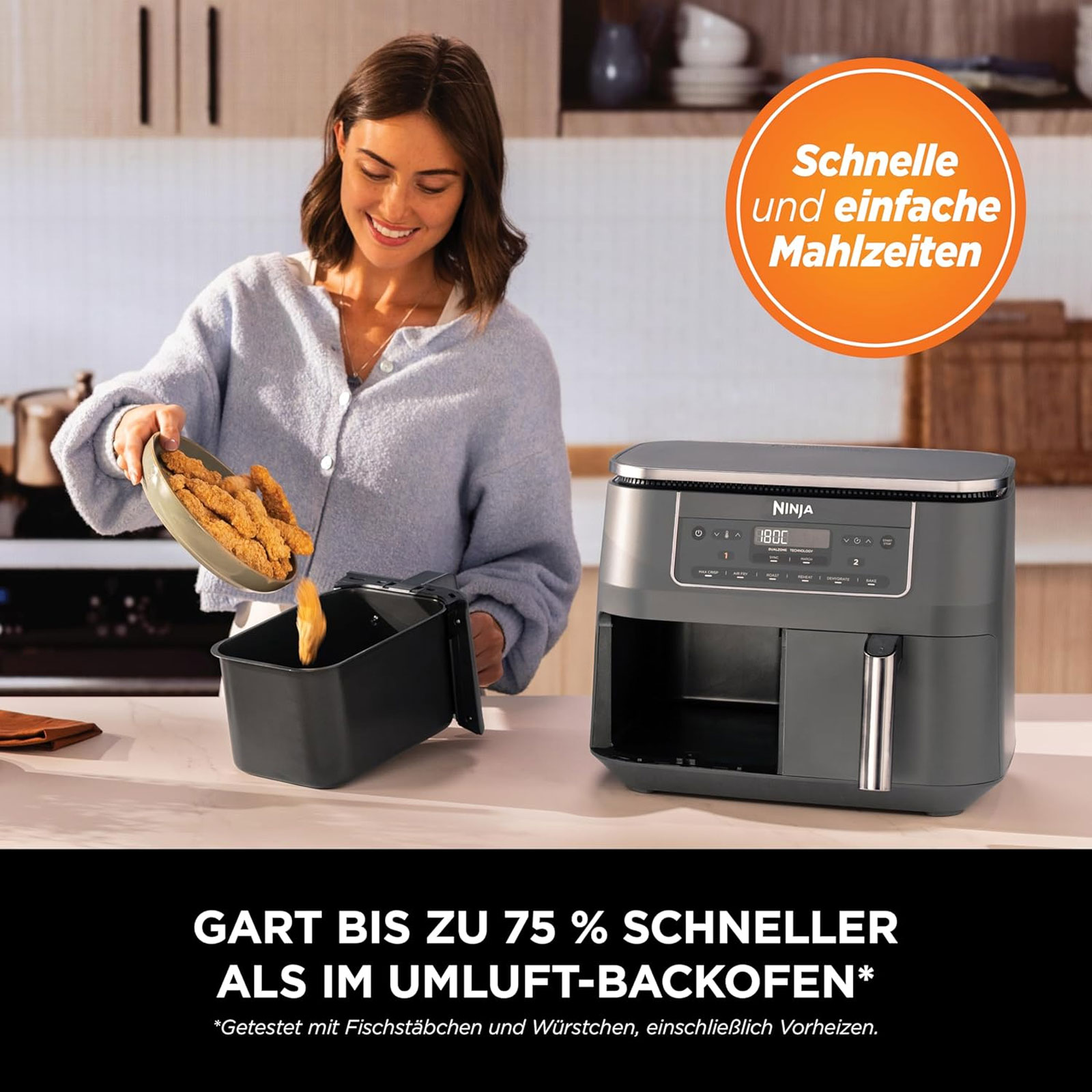 Ninja DZ300EU Doppel-Heißluftfritteuse Ninja DZ300EU Doppel-Heißluftfritteuse
