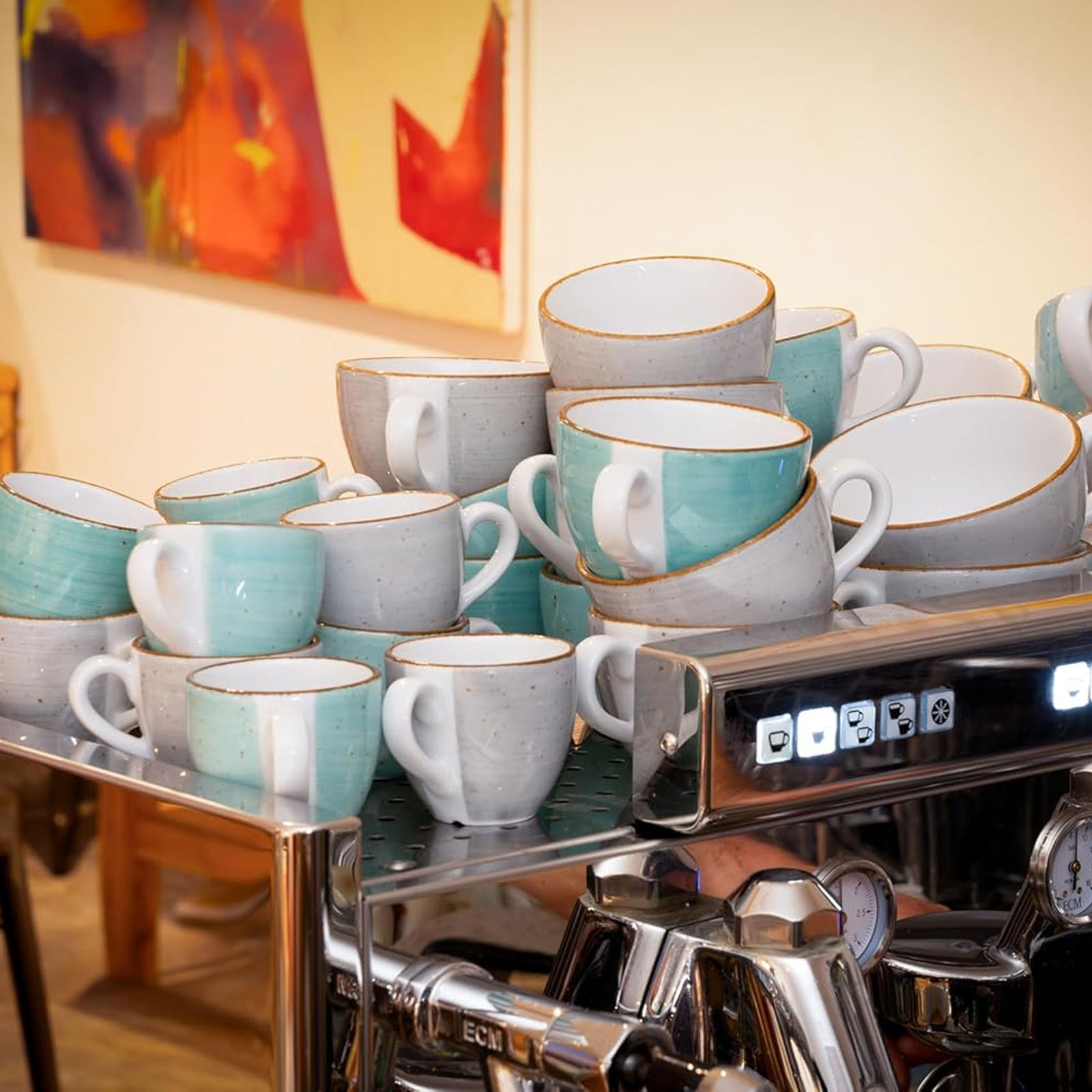 CreaTable, 34041, Serie Vintage Nature Aqua, 8-teiliges Geschirrset, Cappuccino Set aus Porzellan, spülmaschinen- und mikrowellengeeignet, Made in Europe