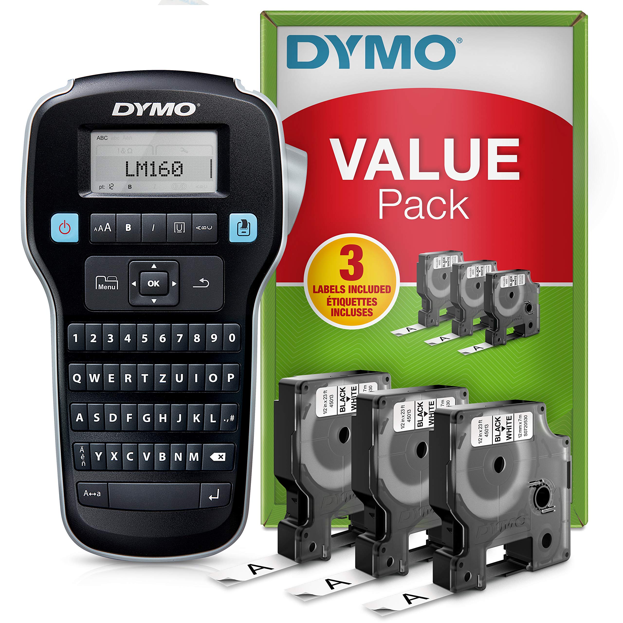 Dymo LabelManager 160 Starter Set m. 3 D1-Bänder 12mm Qwertz Beschriftungsgerät
