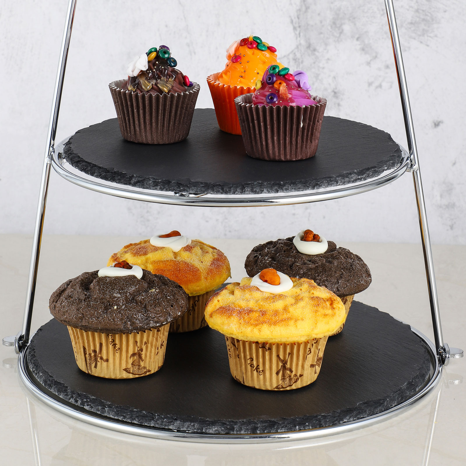 Echtwerk Schiefer Etagere (Bügel) 2‐Stöckig Echtwerk Schiefer Etagere (Bügel) 2‐Stöckig