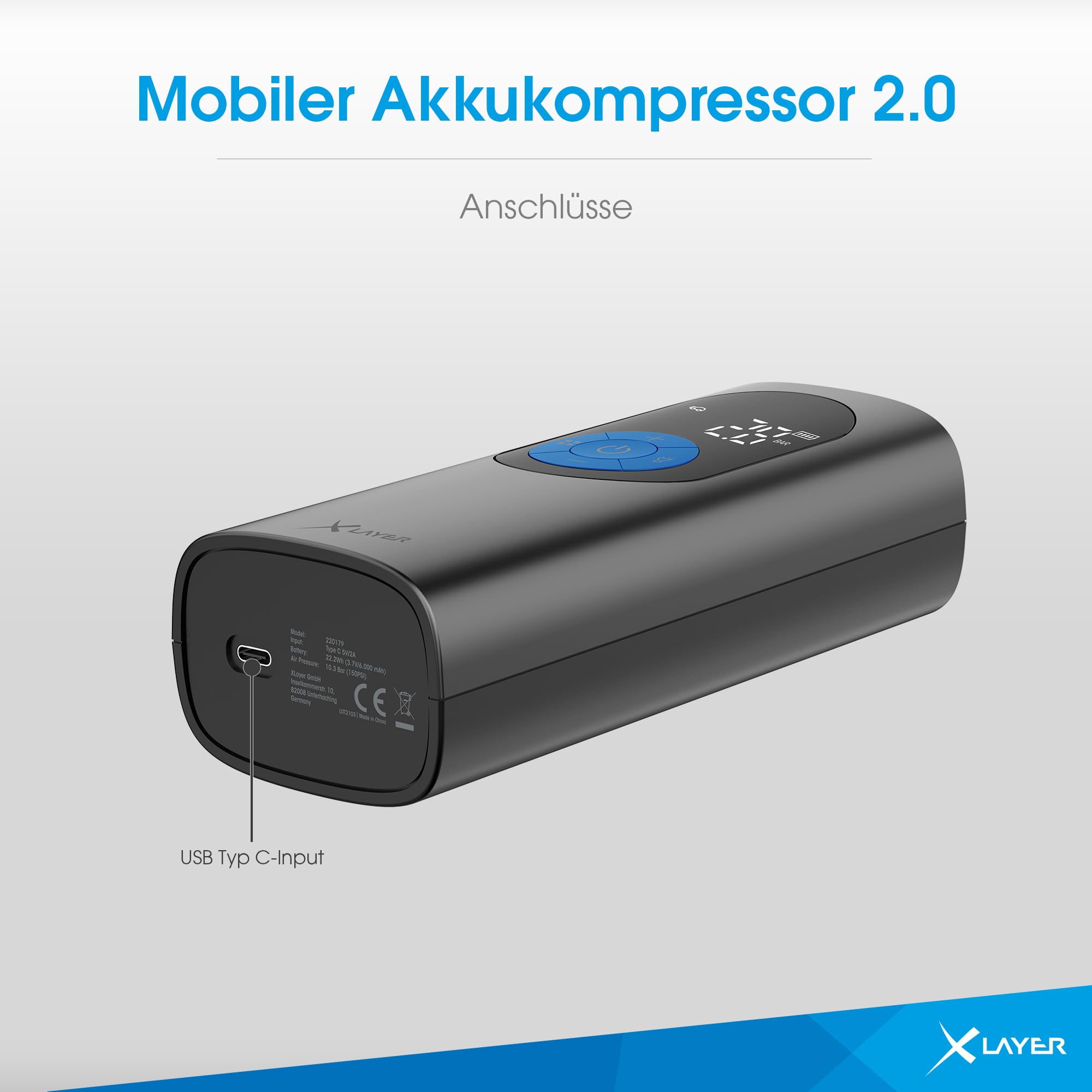 XLayer Mobiler Akkukompressor 10.0 bar 6.000 mAh