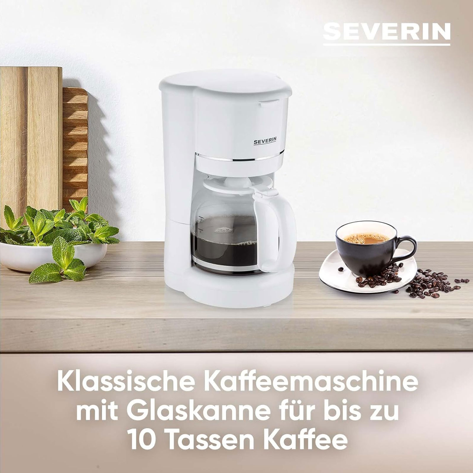 Severin KA 4323 Filterkaffeemaschine (10 Tassen, 1,25 l Wassertank, Glaskanne, Warmhalteplatte, Tropf-Stopp, automatische Abschaltung)