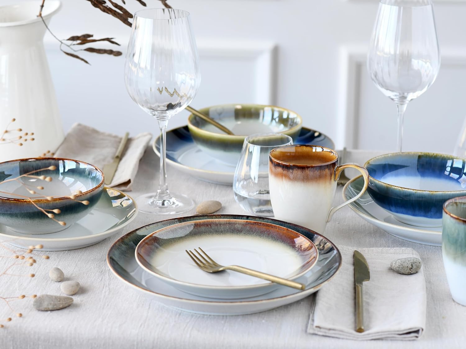 CreaTable, 23864, Serie Cascade Farbmix, Geschirrset, Kombiservice 16 teilig