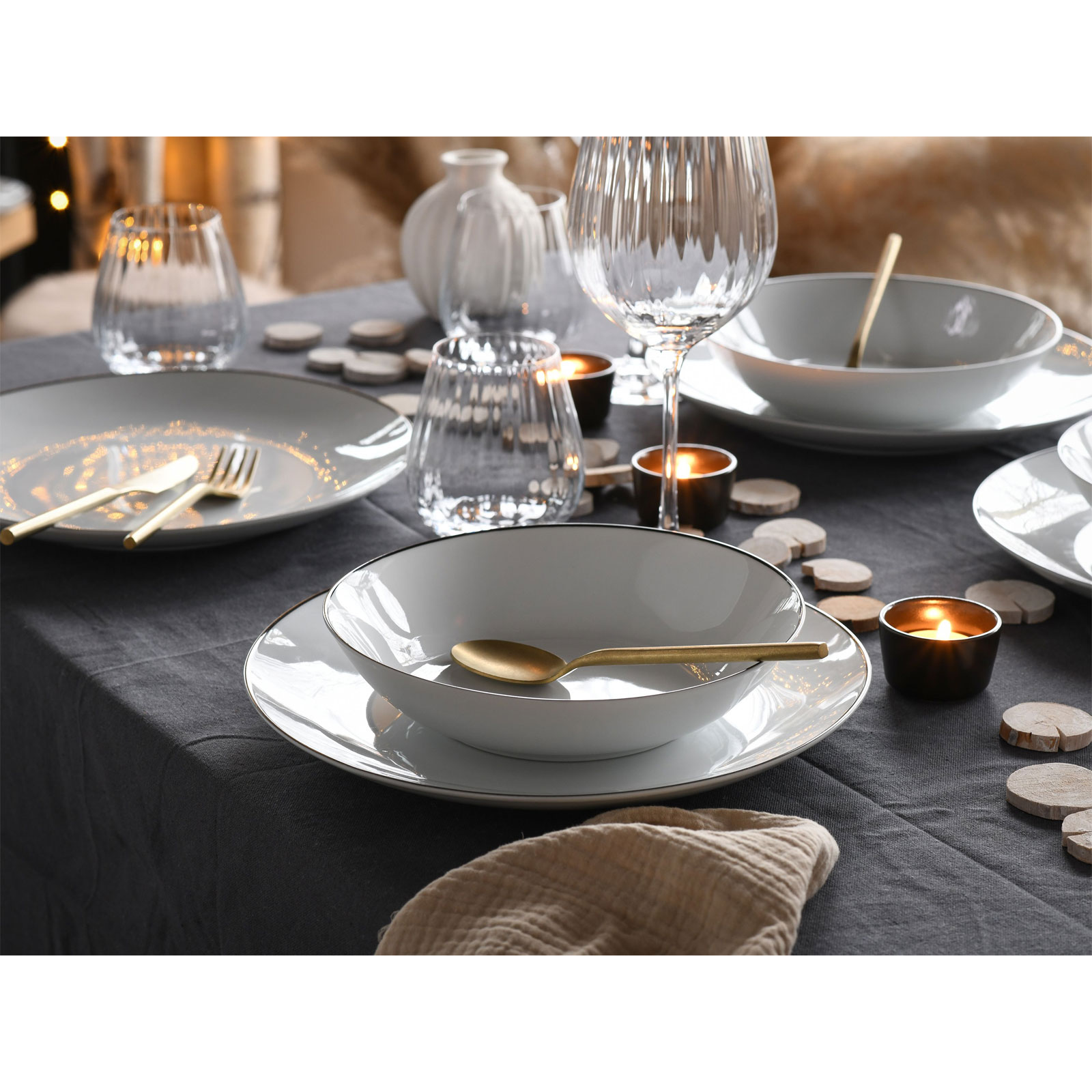 CreaTable, 13188, Serie Luna Black Line, Geschirrset, Tafelservice 12 teilig