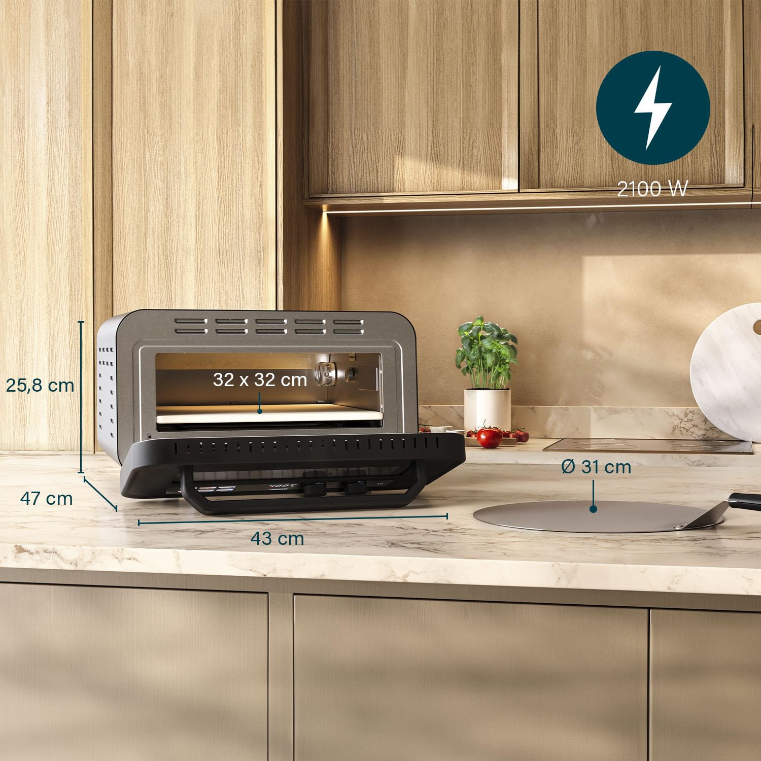 Princess Pizzaofen Pro Max, 15L, 400°C, Digitales Bedienfeld, 2100W