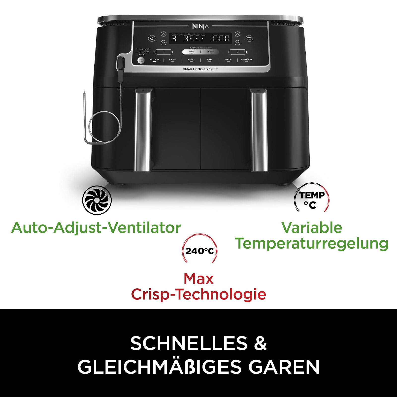 Ninja AF451EU Foodi MAX Dual Doppel-Heißluftfritteuse Ninja AF451EU Foodi MAX Dual Doppel-Heißluftfritteuse