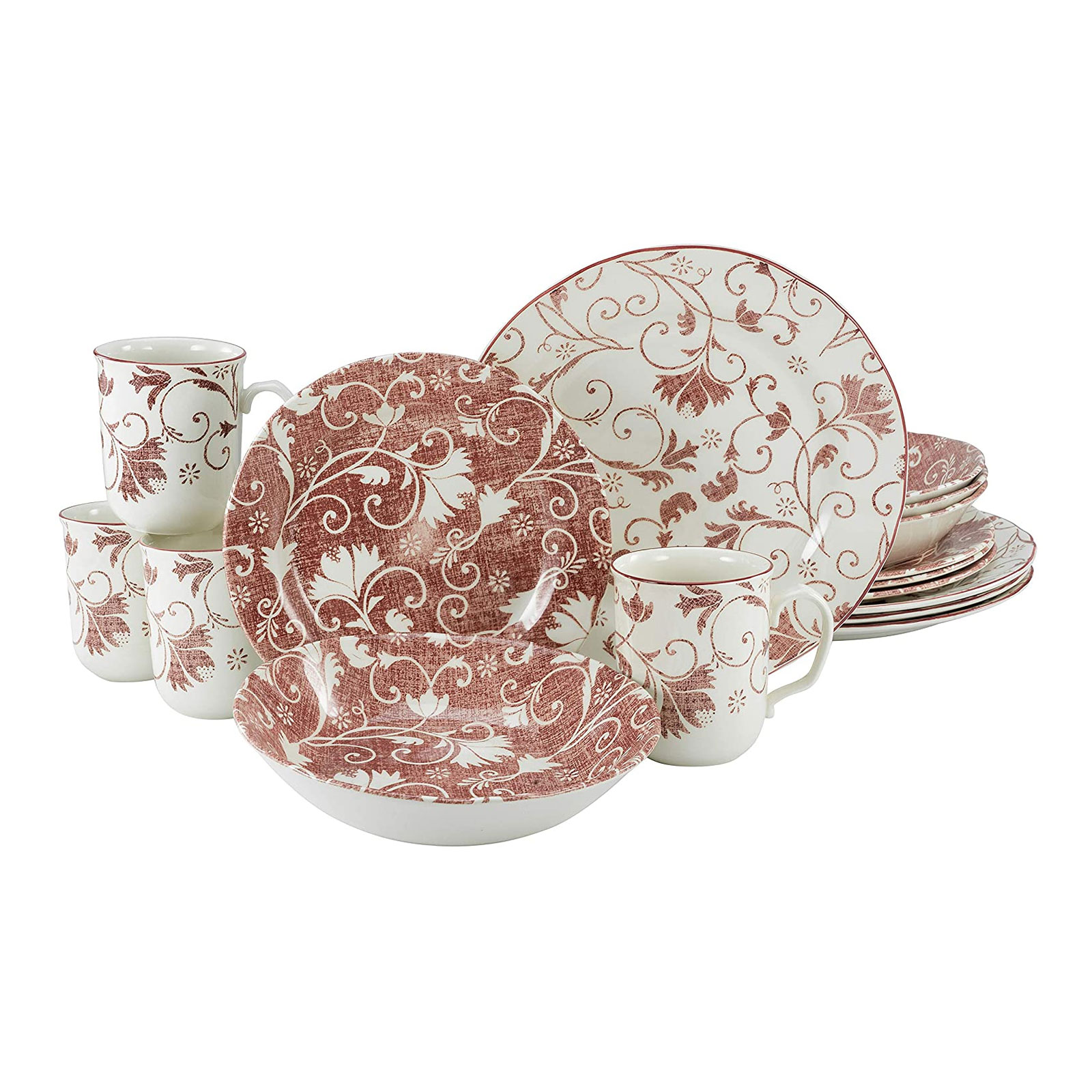 CreaTable, 22257, Serie Damask rot, Geschirrset, Kombiservice 16 teilig