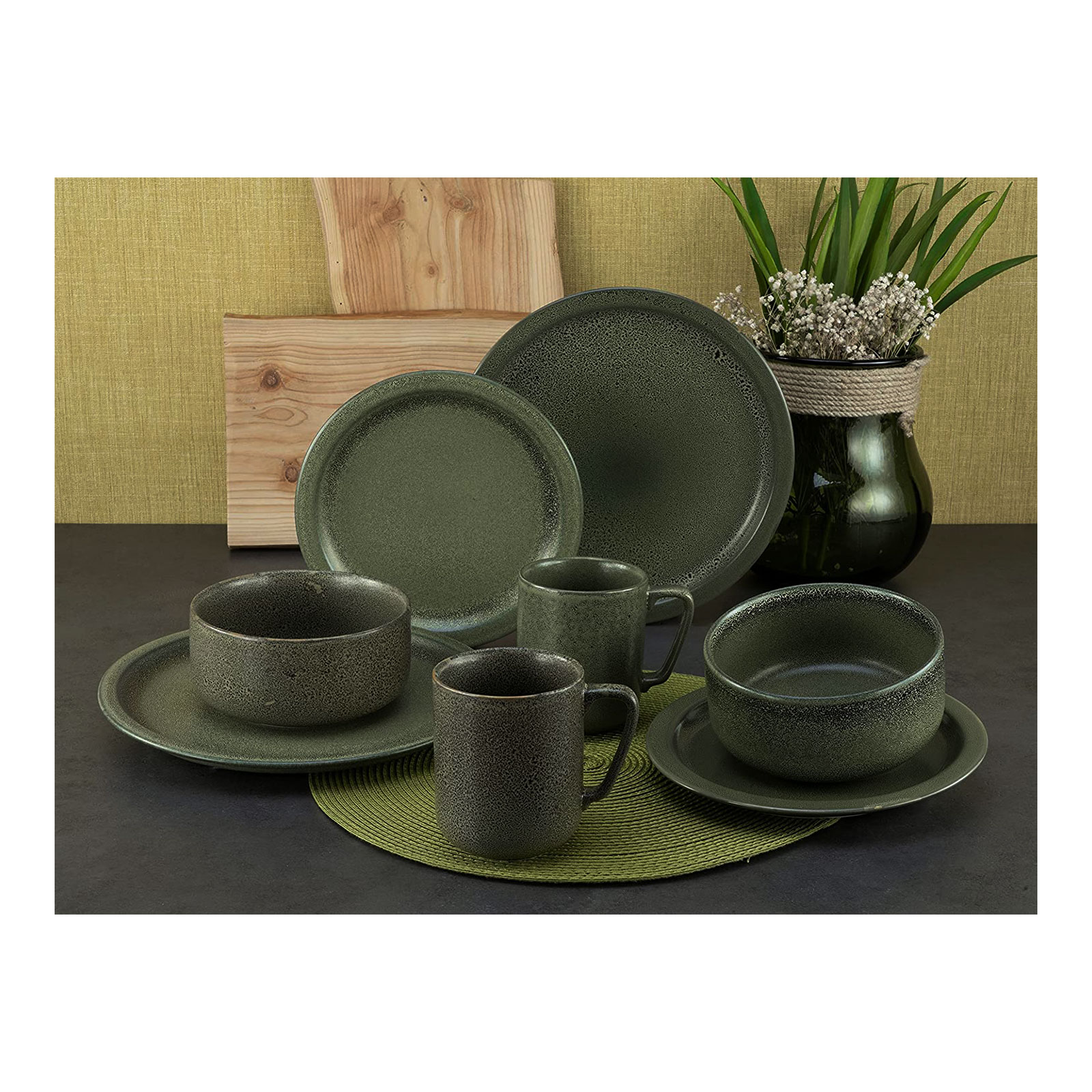 CreaTable, 23771, Serie Sylt Dark Green, Geschirrset, Kombiservice 8 teilig